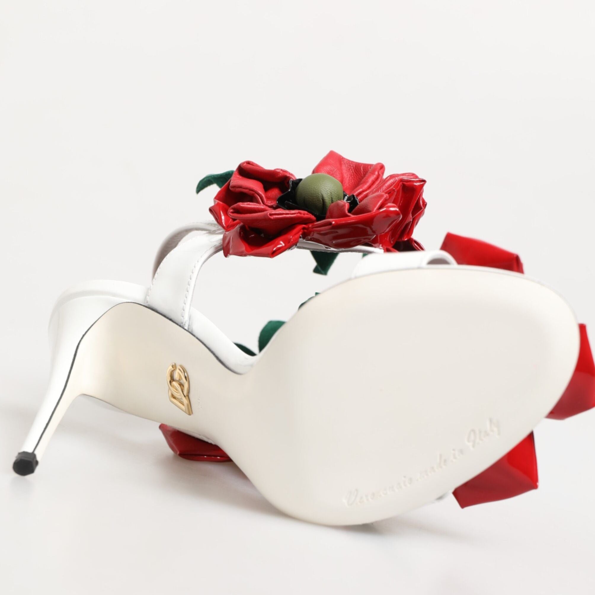 Dolce & Gabbana White Red Floral Detailing Sandals Shoes