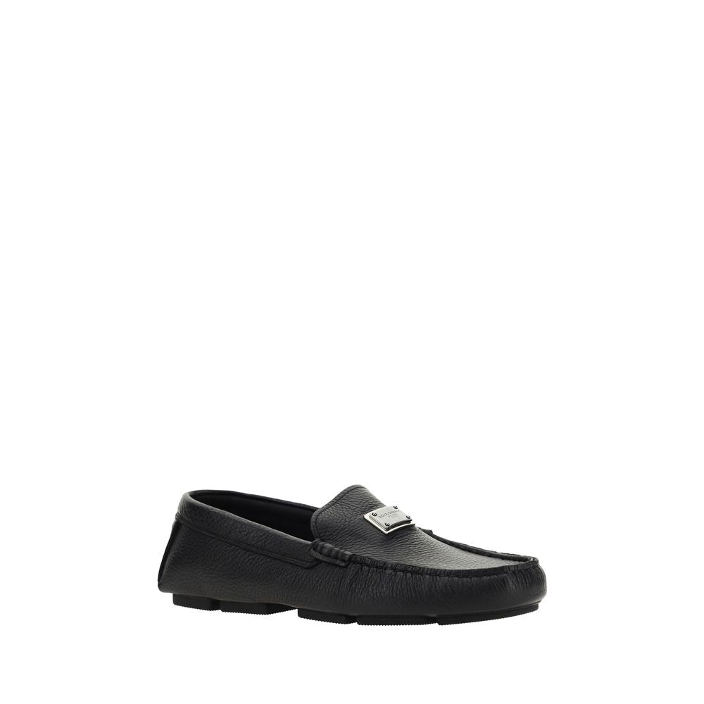Dolce & Gabbana Black Calf Leather Bos Taurus Slip-On Loafers