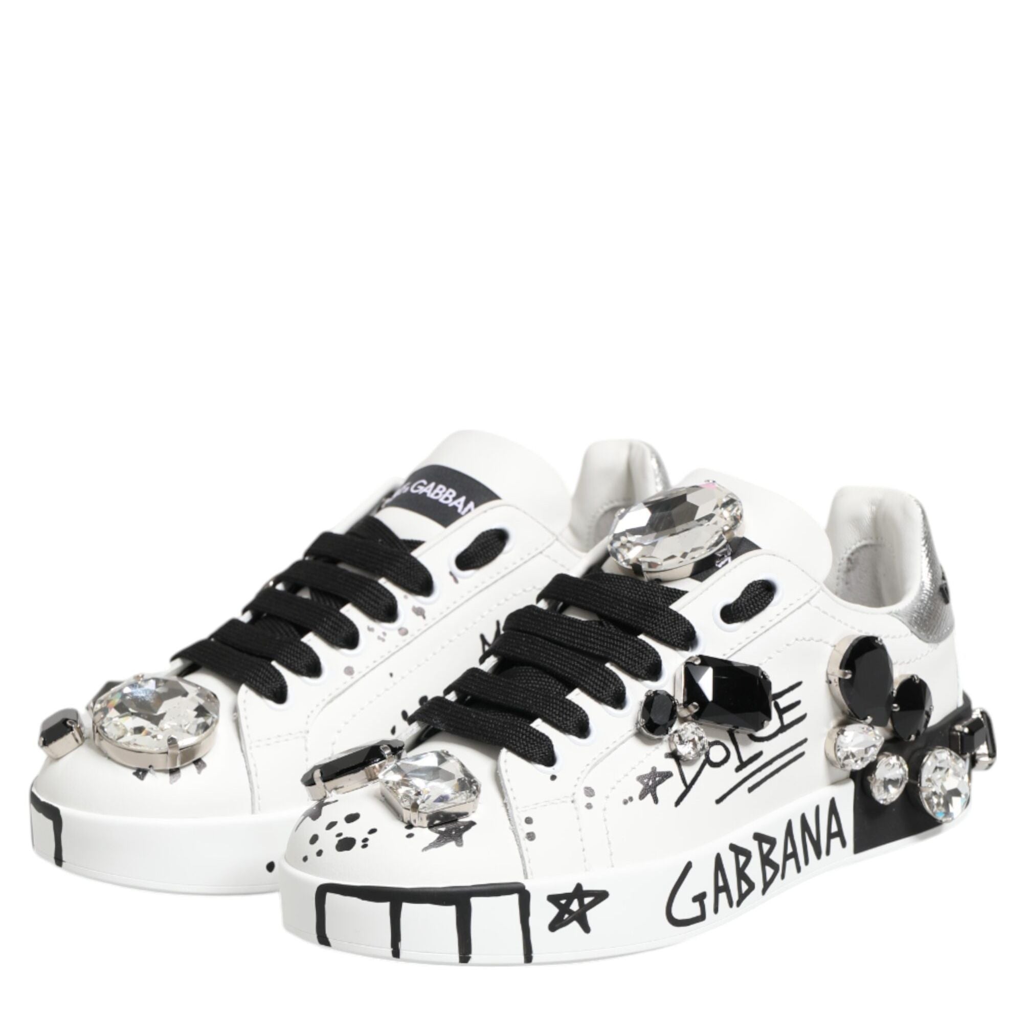 Dolce & Gabbana White Portofino Crystal Sneakers  Shoes