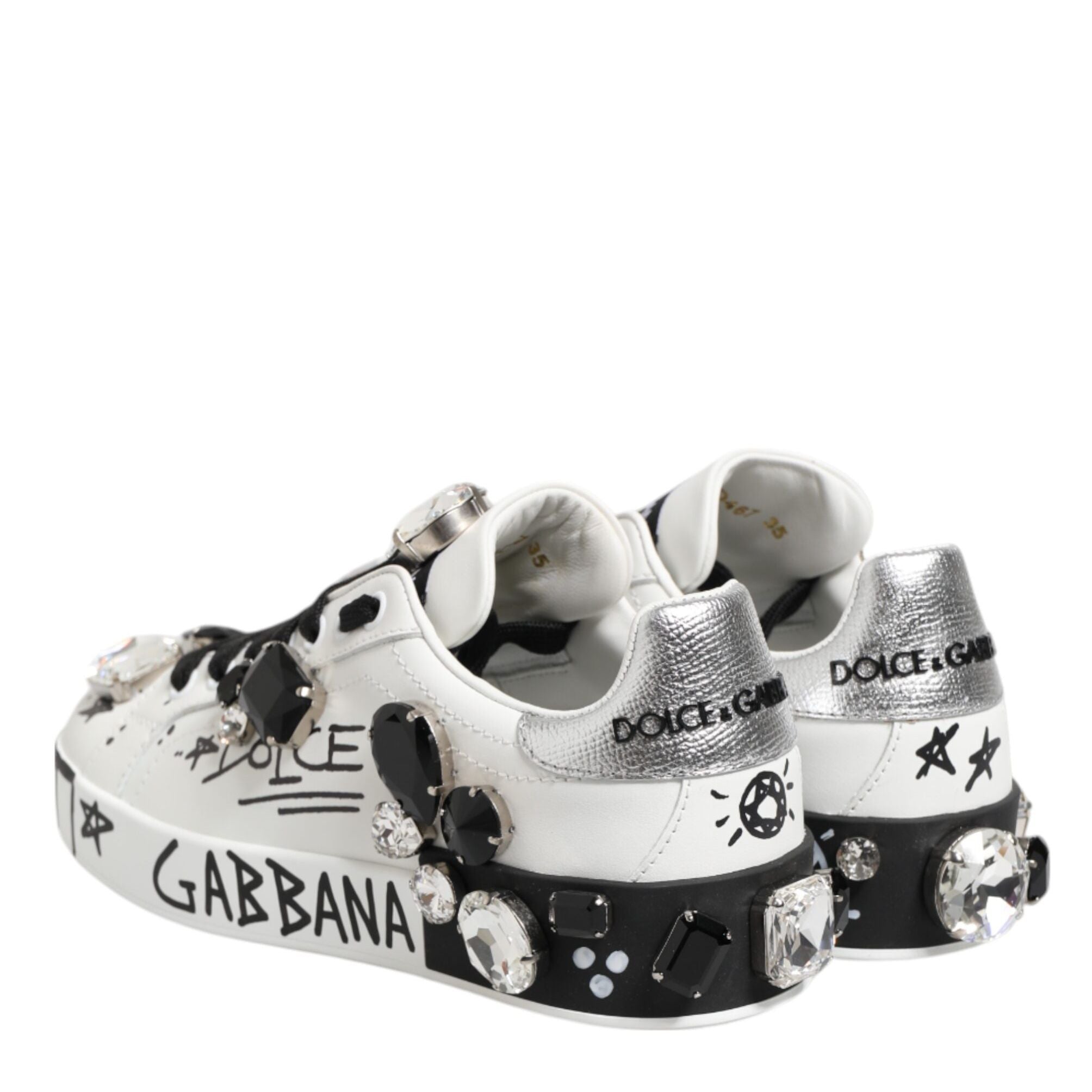 Dolce & Gabbana White Portofino Crystal Sneakers  Shoes