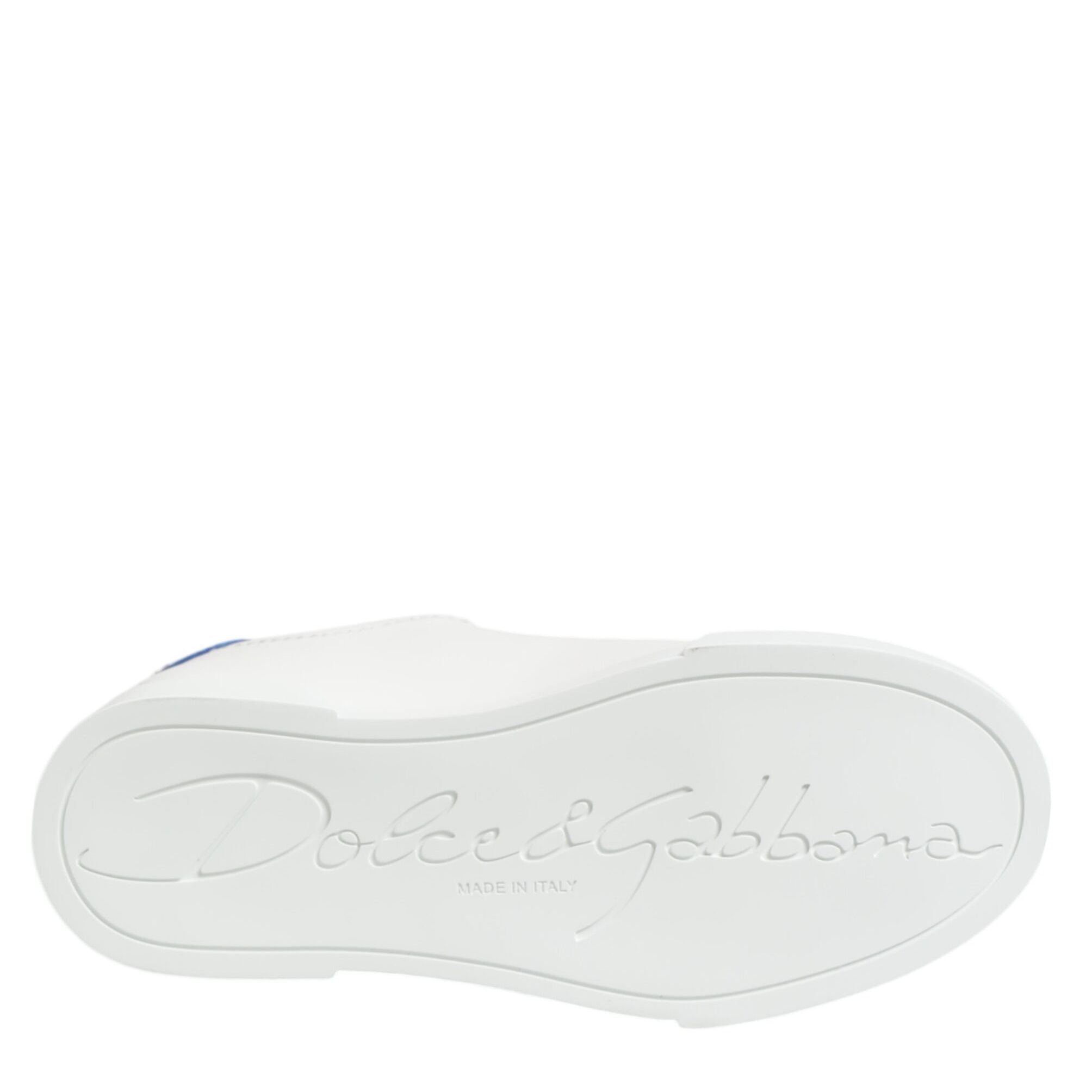Dolce & Gabbana White Blue Leather Low Top Sneakers Shoes