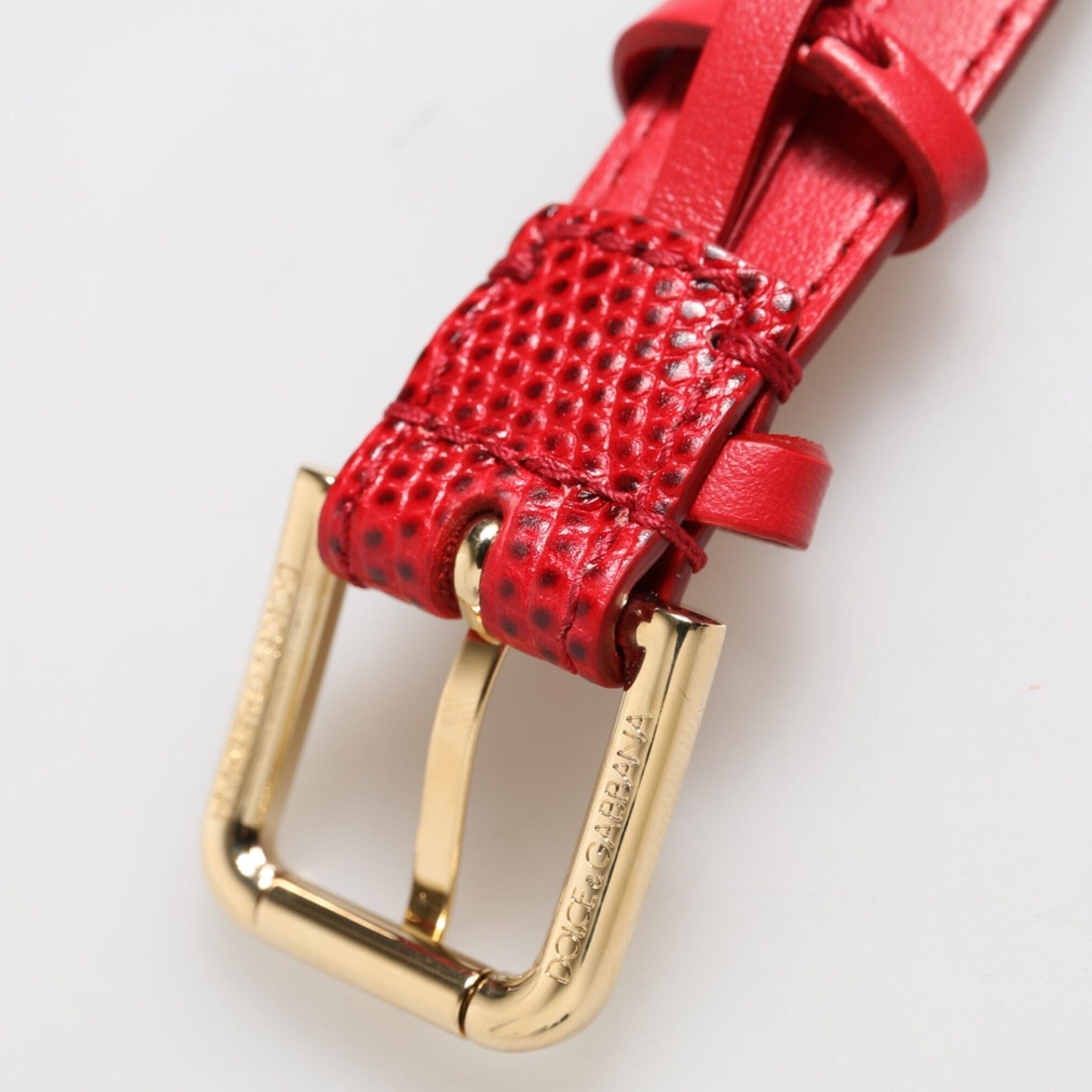 Dolce & Gabbana Red Exotic Leather Gold Tone Metal Buckle Women Armband