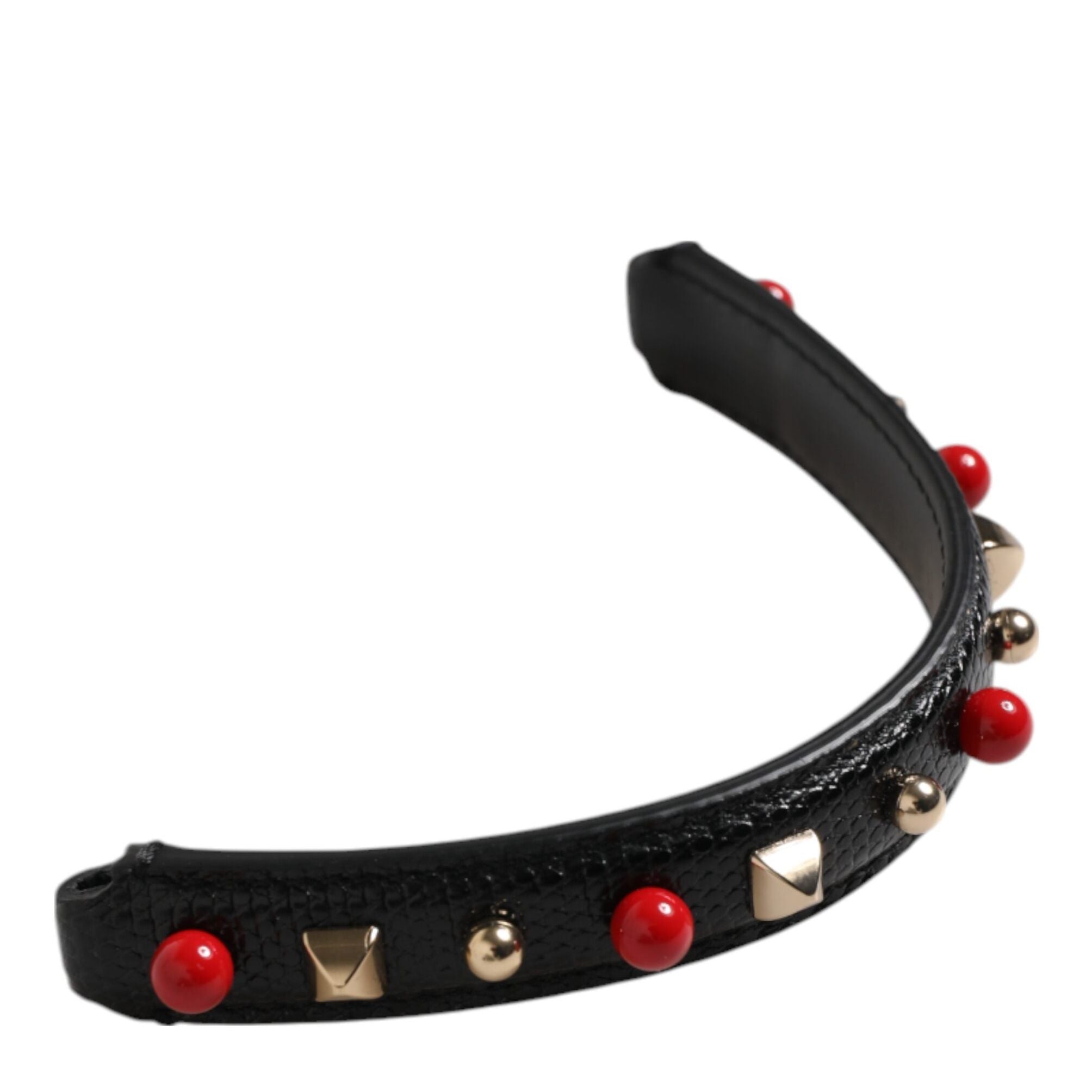Dolce & Gabbana Black Embellished Leather Bag Handle Women Shoulder Strap