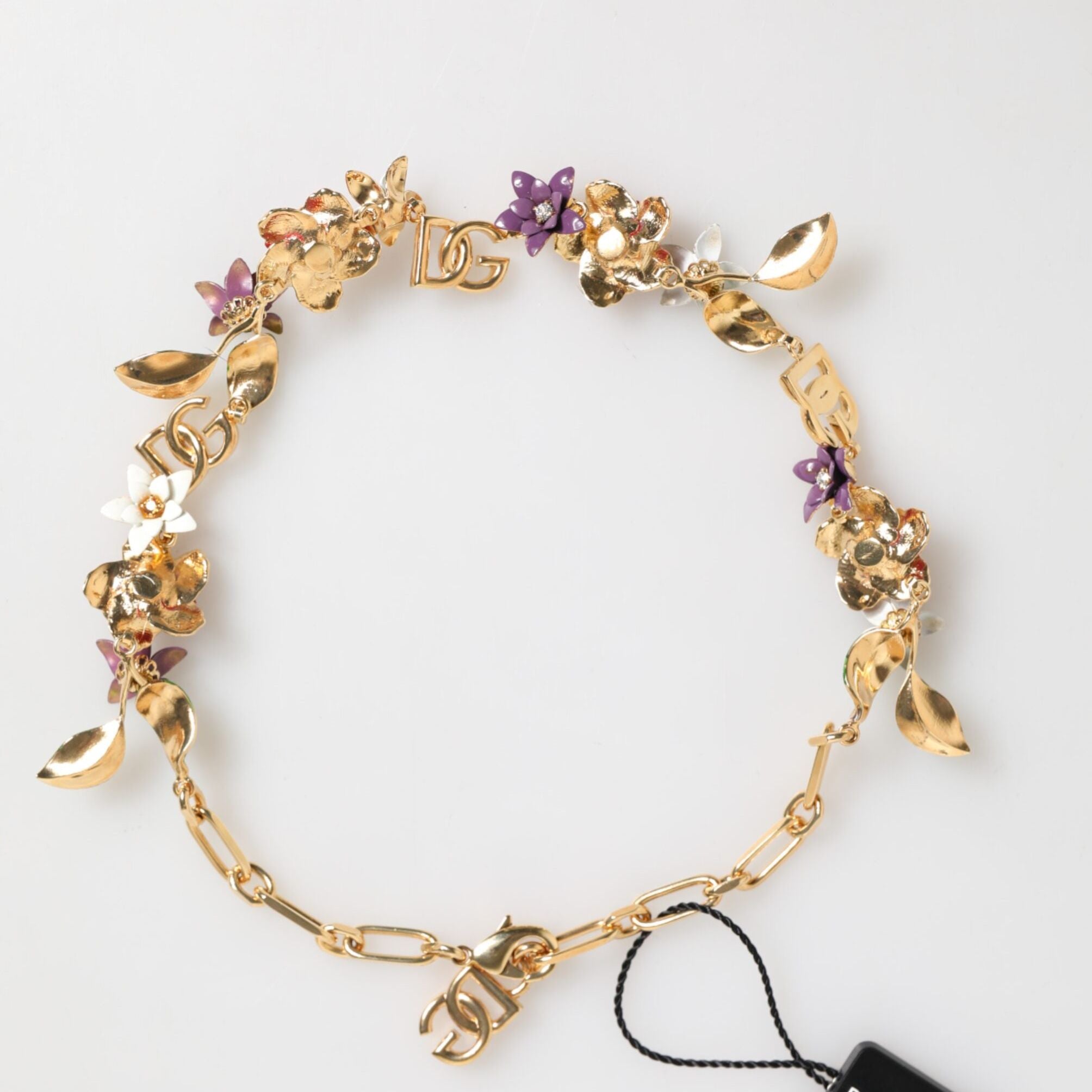 Dolce & Gabbana Gold Brass Logo Detail Floral Fashion Jewelry Necklace