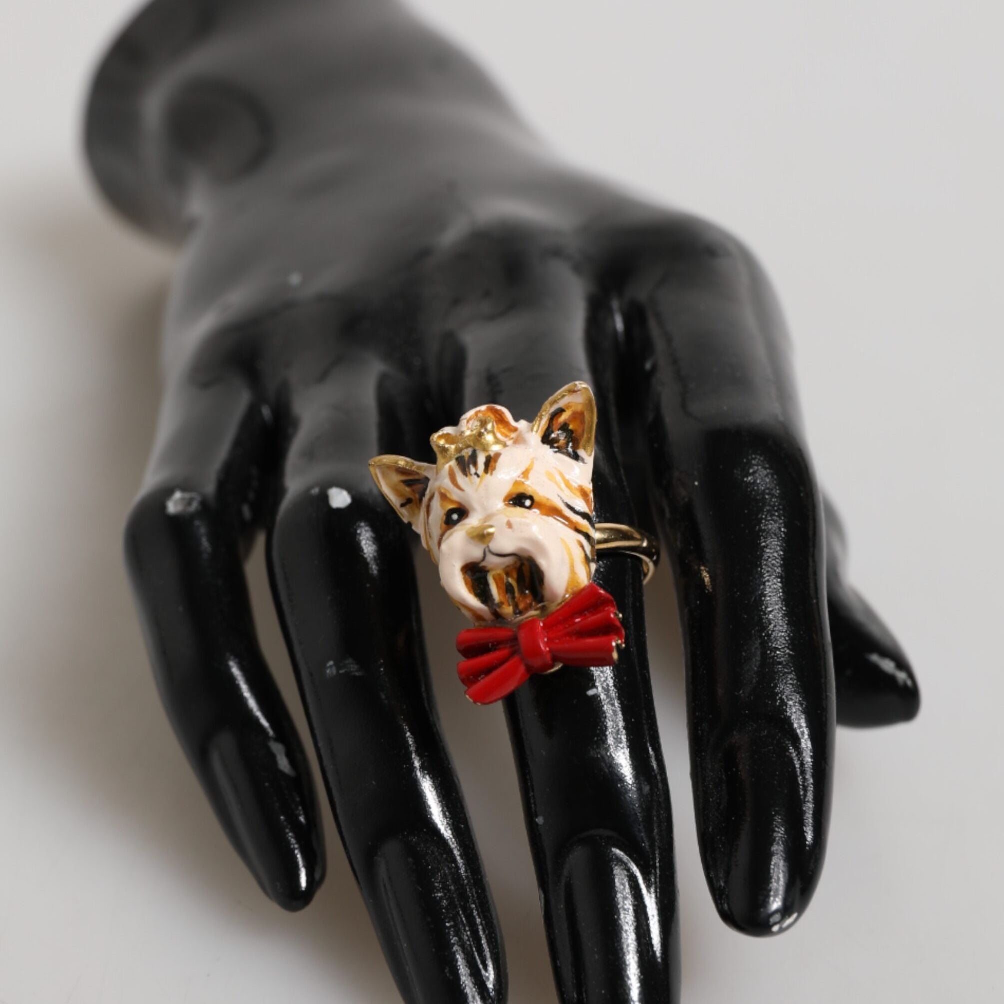Dolce & Gabbana Gold Brass Resin Beige Dog Pet Accessory Ring