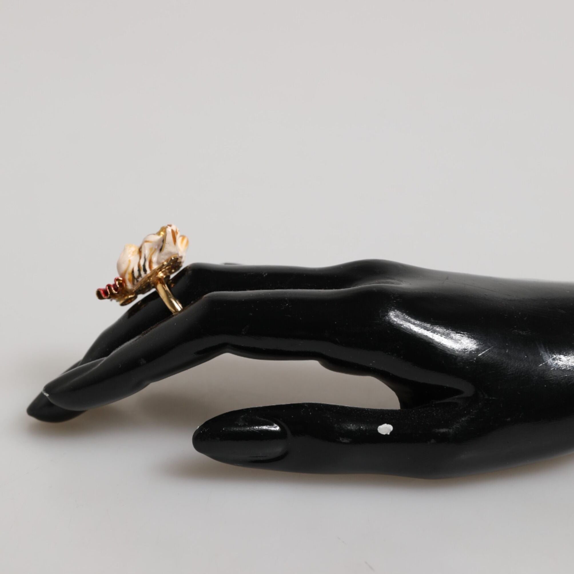 Dolce & Gabbana Gold Brass Resin Beige Dog Pet Accessory Ring