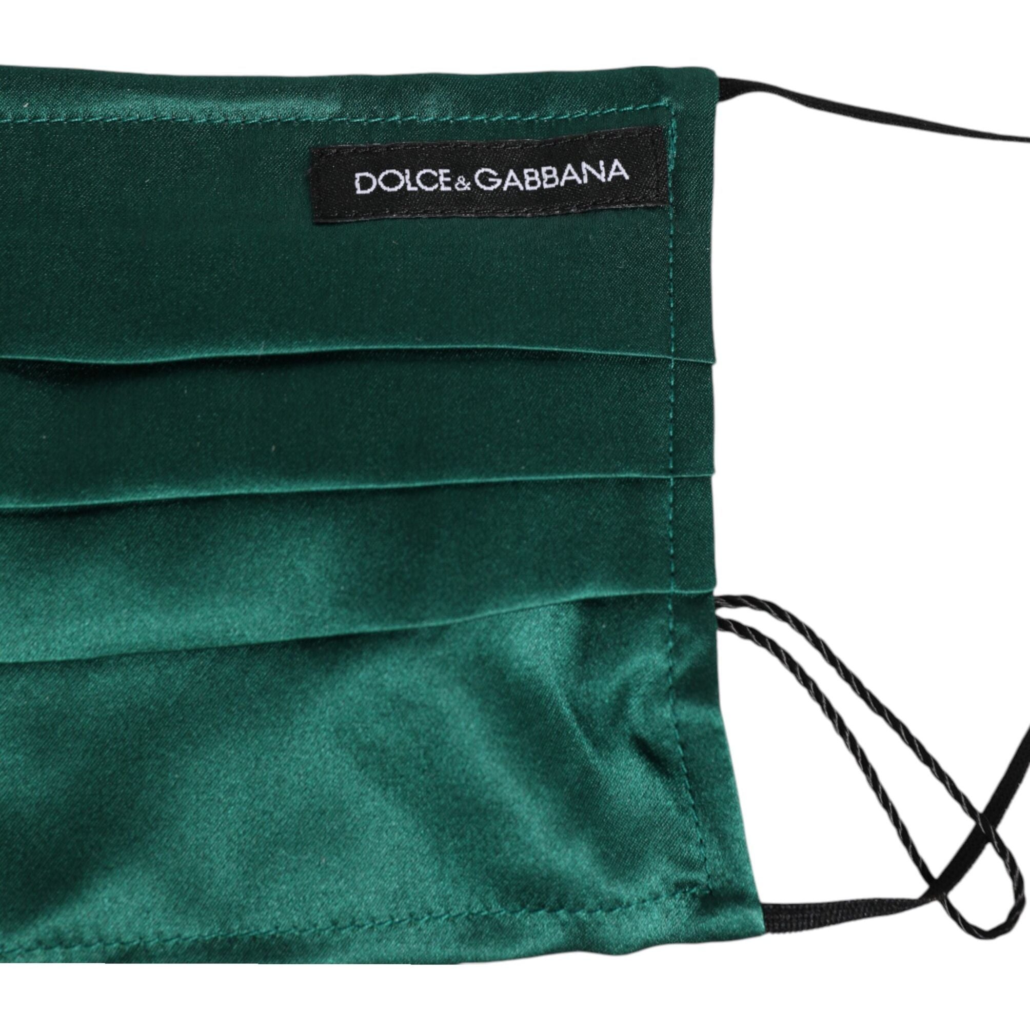 Dolce & Gabbana Green Silk Pleated Elastic Ear Strap Face Mask