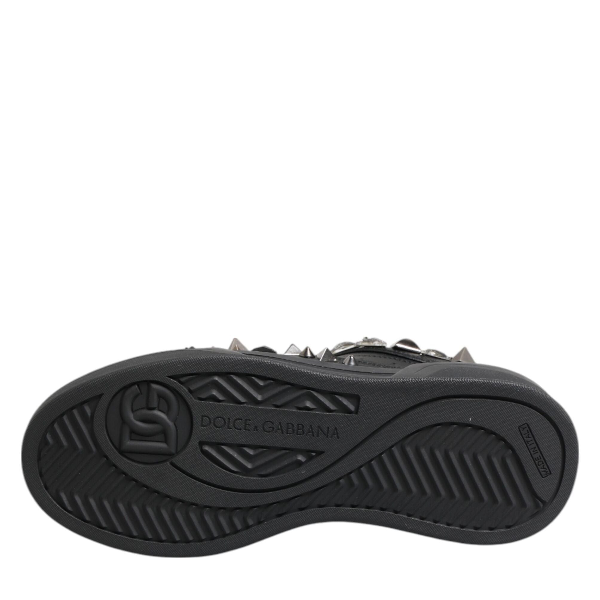 Dolce & Gabbana Black Leather Studded Low Top Sneakers Shoes