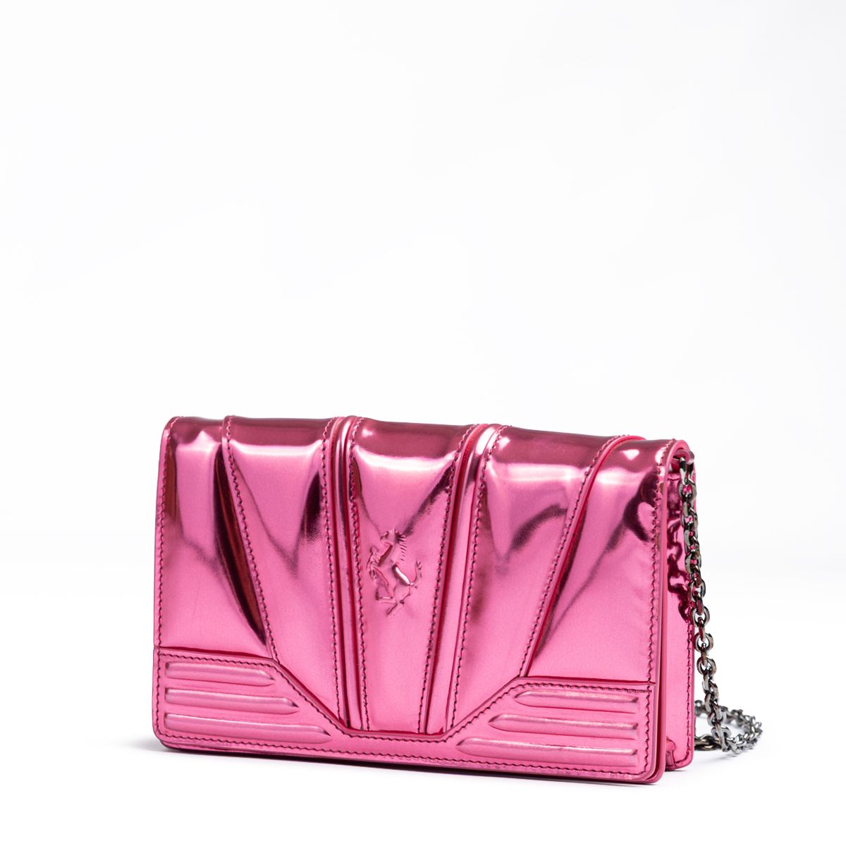 Ferrari Metal Pink GT patent leather bag with chain