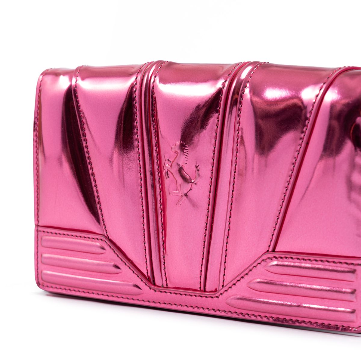 Ferrari Metal Pink GT patent leather bag with chain