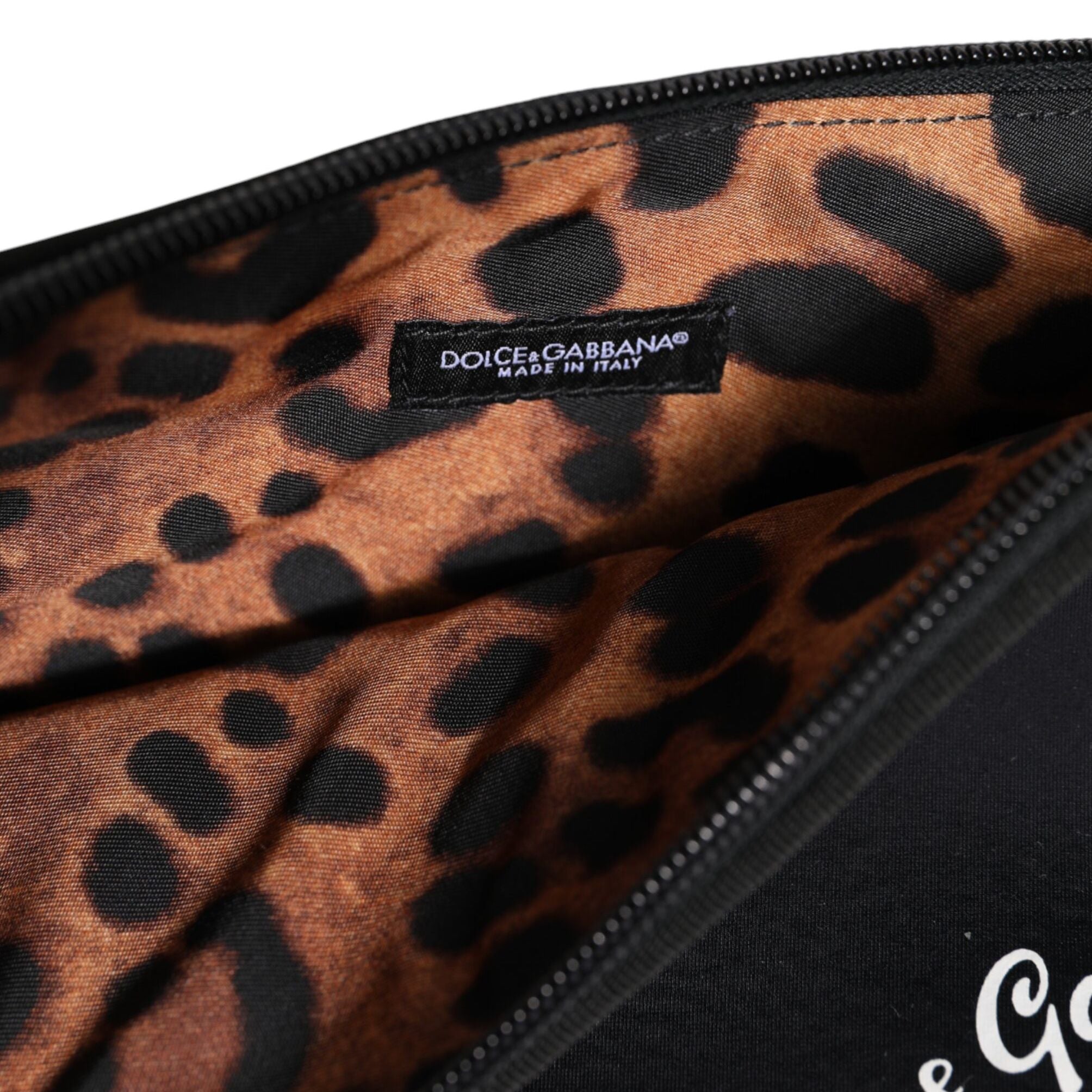 Dolce & Gabbana Black Solid Nylon DG LogoPrint Clutch Zip Borse Pouch Bag