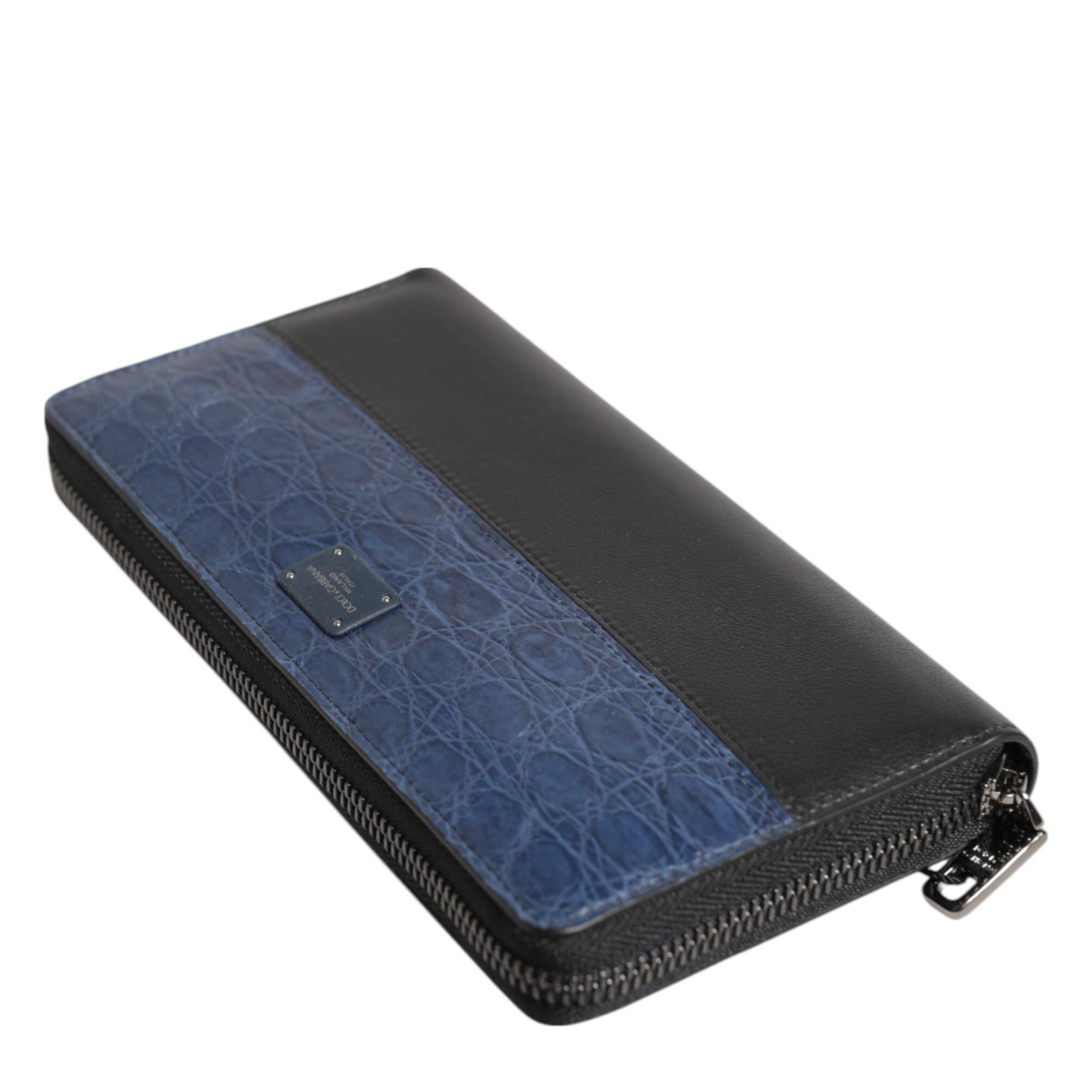 Dolce & Gabbana Black Blue Exotic Leather Men Continental Clutch Wallet