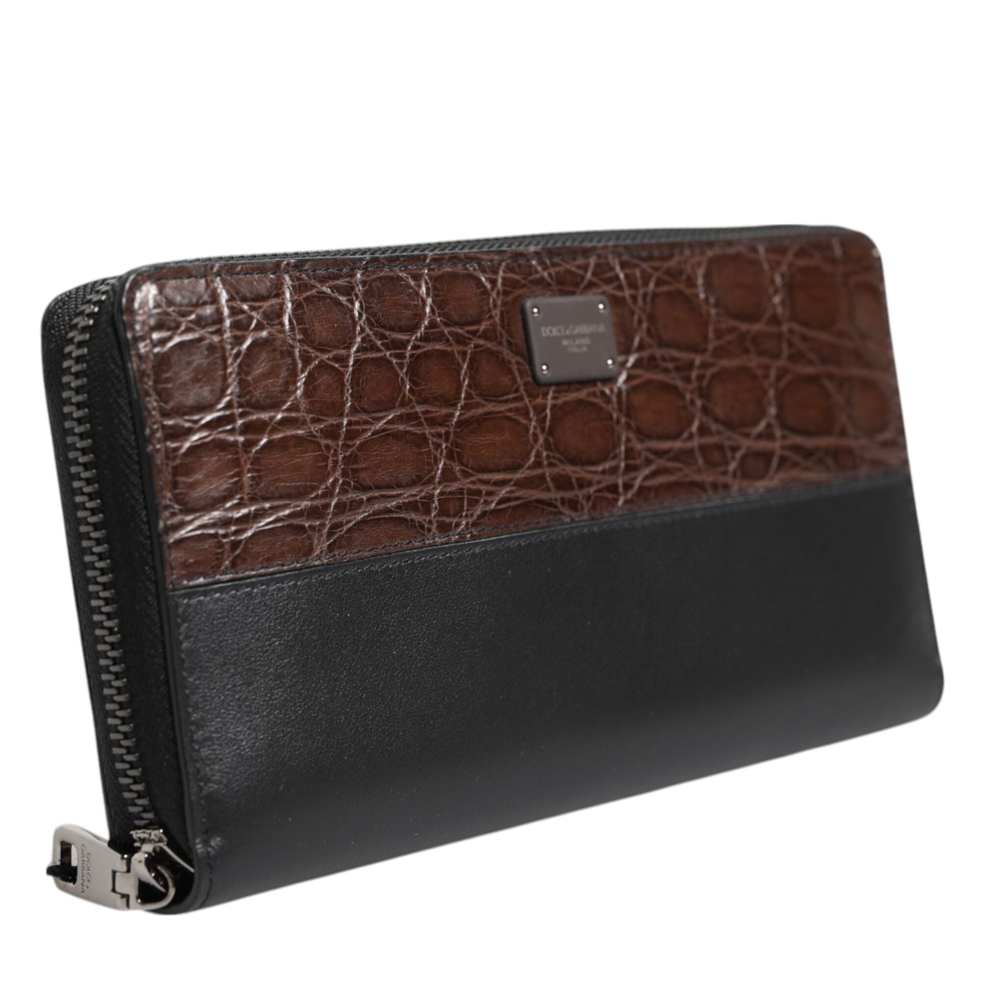 Dolce & Gabbana Black Brown Exotic Leather Men Continental Clutch Wallet
