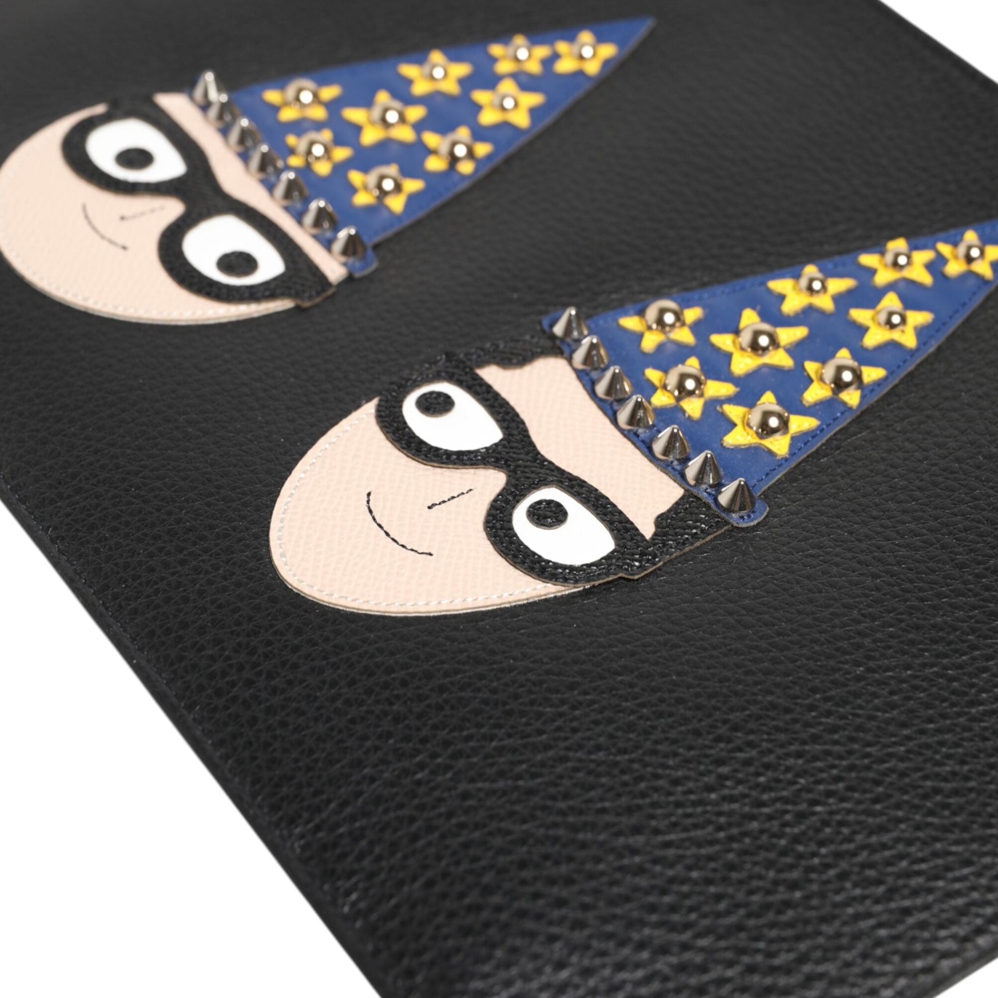 Dolce & Gabbana Black Leather #DGFAMILY Embellished Men Clutch Pouch Bag