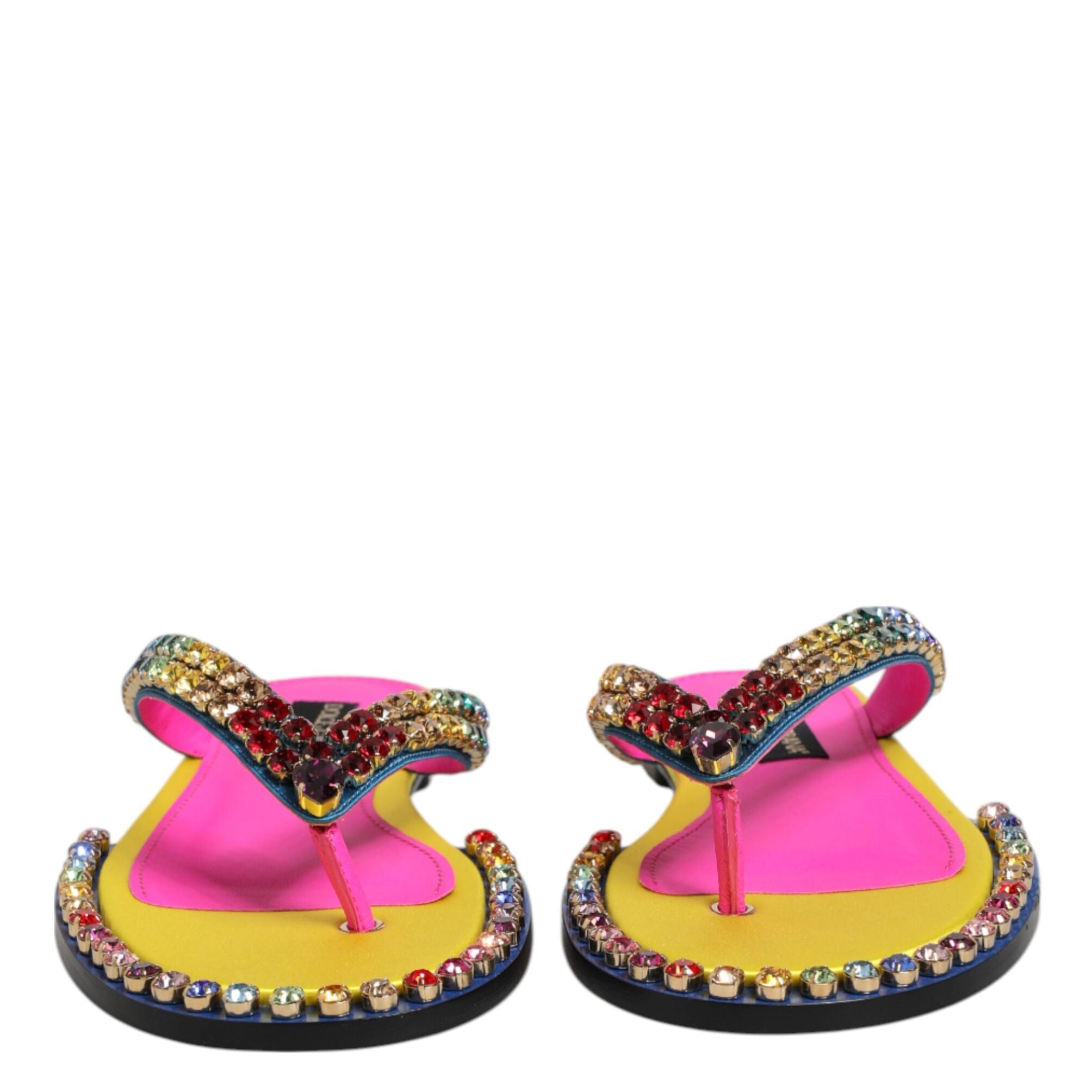 Dolce & Gabbana Multicolor Rhinestone Flip Flop Flat Sandals Shoes