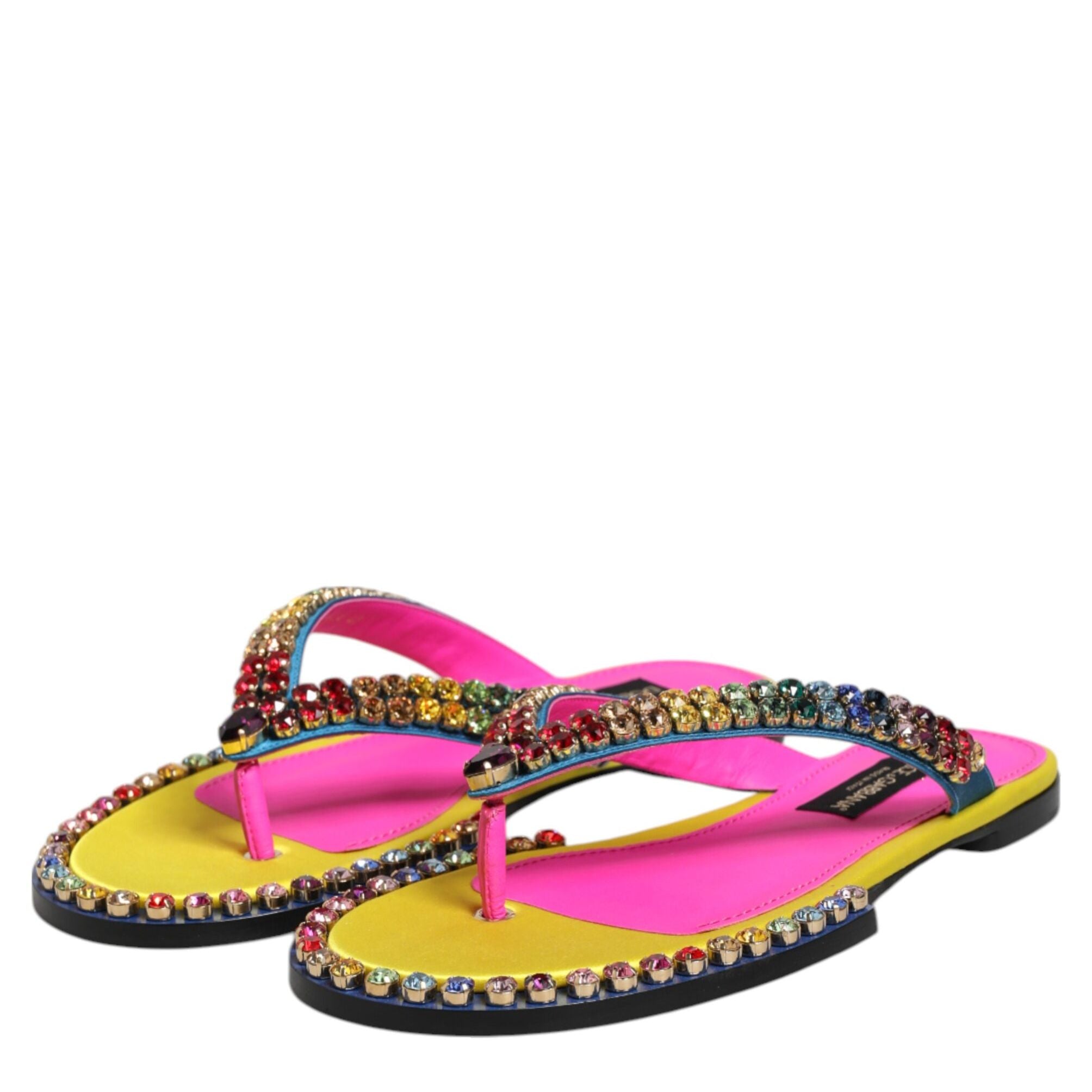 Dolce & Gabbana Multicolor Rhinestone Flip Flop Flat Sandals Shoes