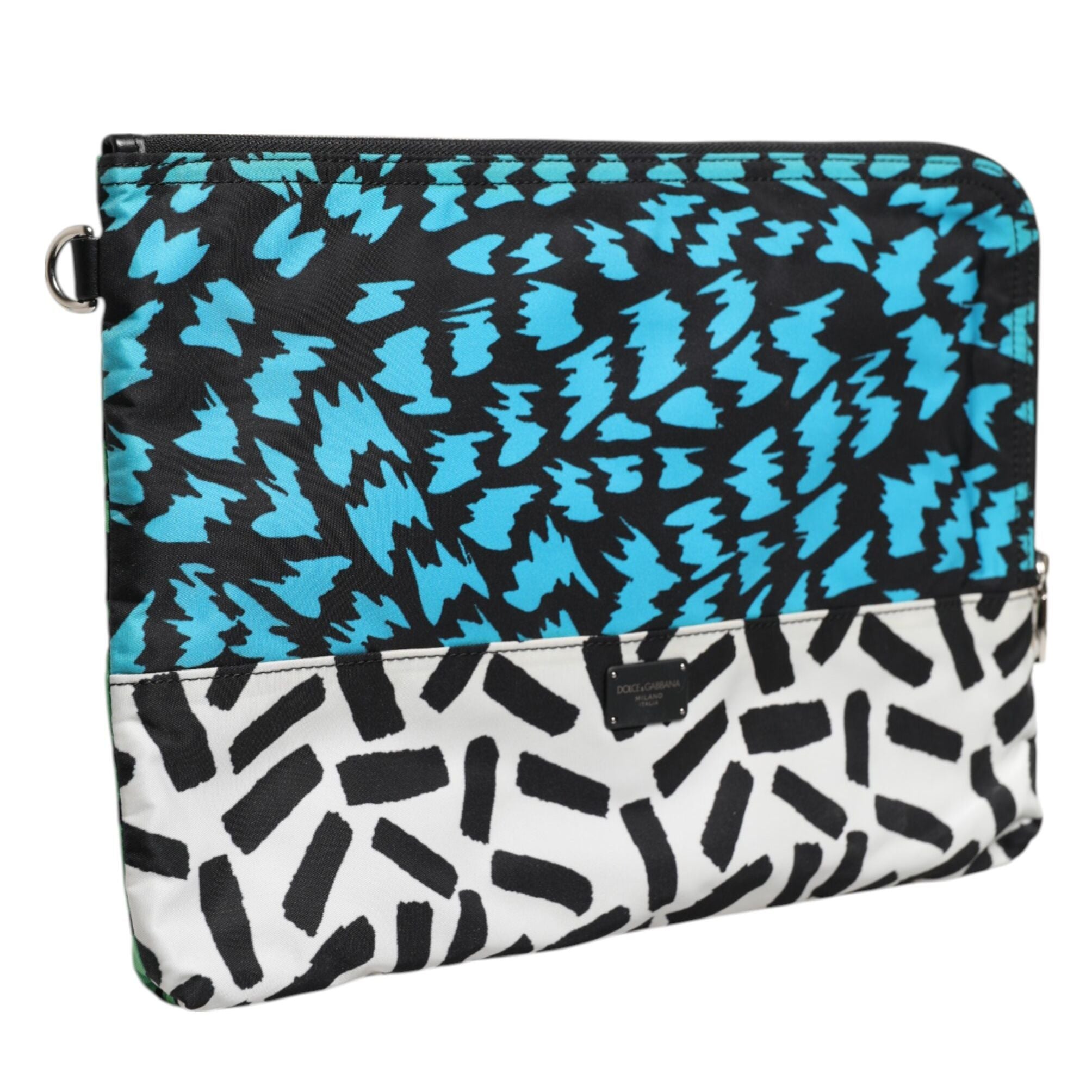 Dolce & Gabbana Multicolor Printed Nylon Logo Plaque Men Clutch Pouch Bag