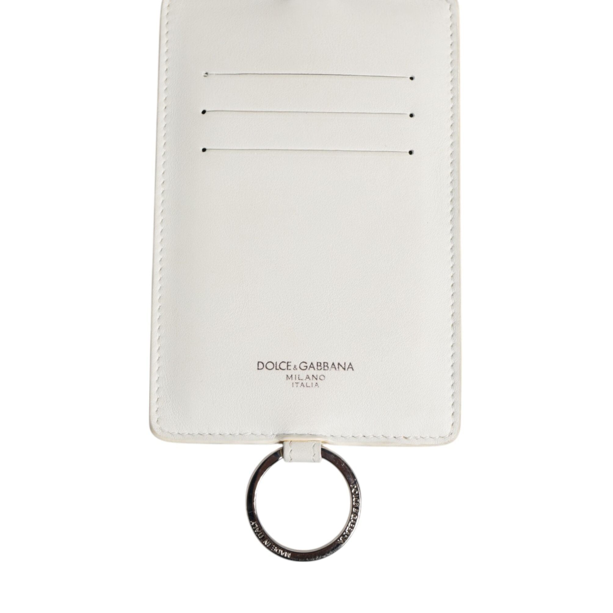 Dolce & Gabbana White Calf Leather Lanyard Logo Card Holder Men Wallet