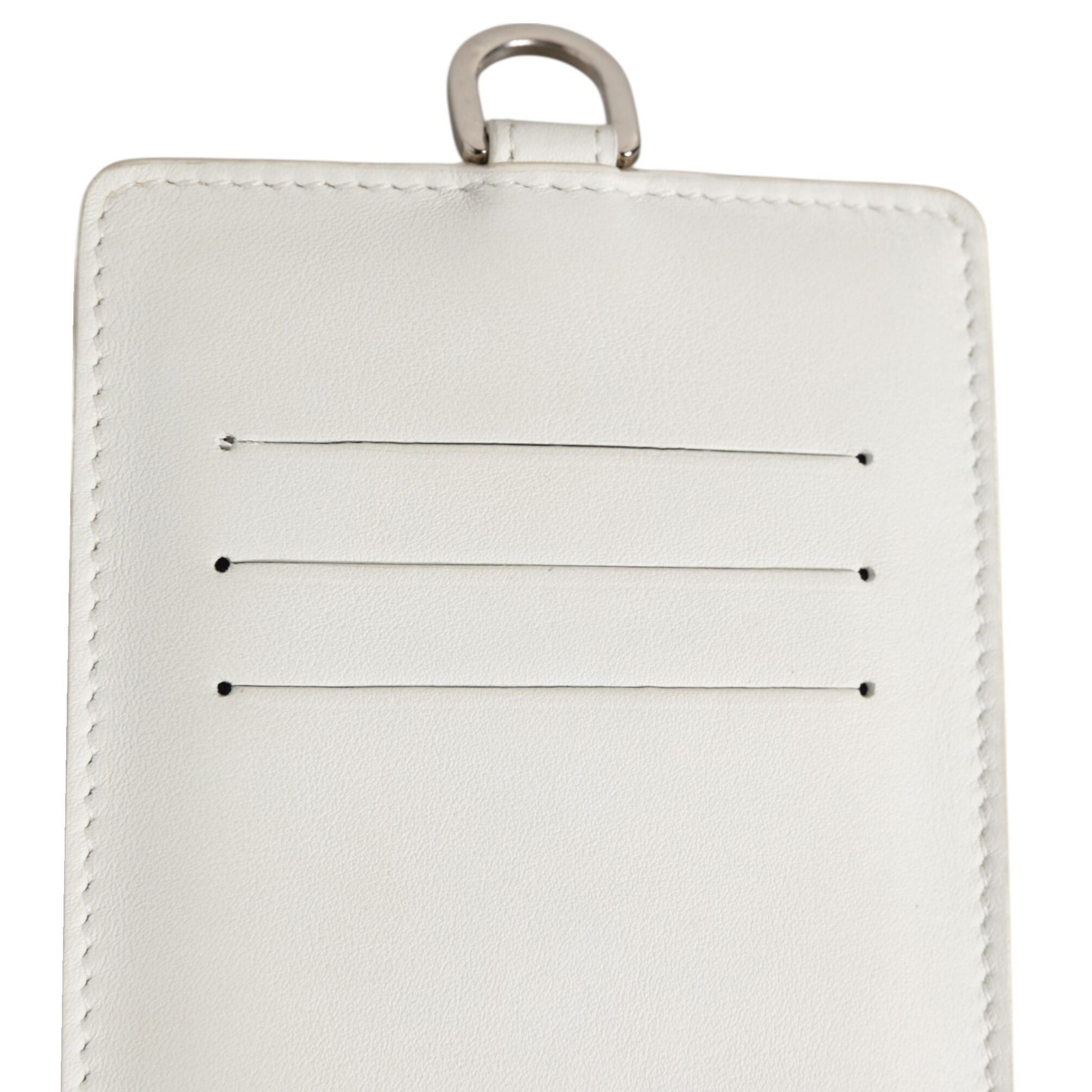 Dolce & Gabbana White Calf Leather Lanyard Logo Card Holder Men Wallet