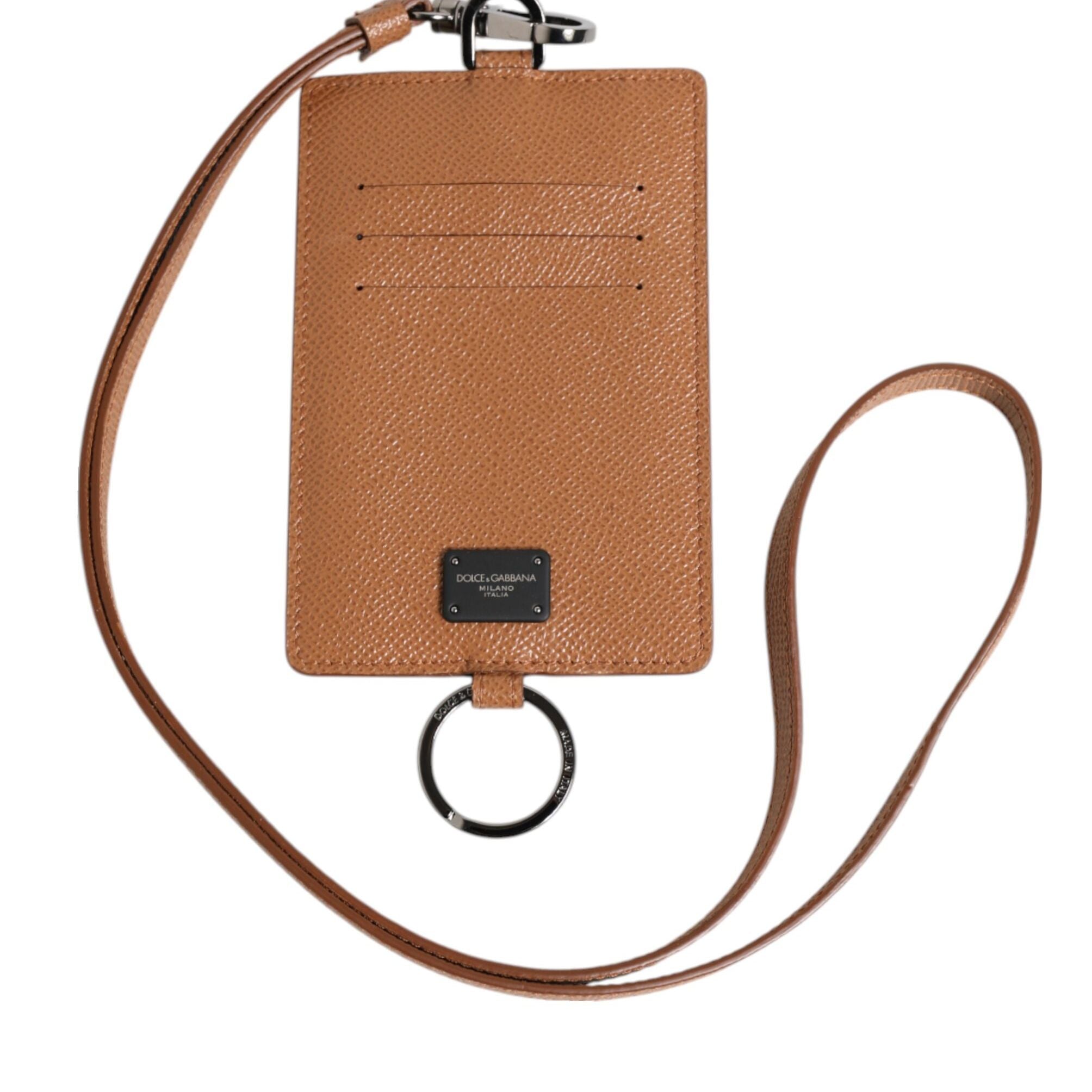 Dolce & Gabbana Dark Brown Leather Lanyard Logo Card Holder Men Wallet