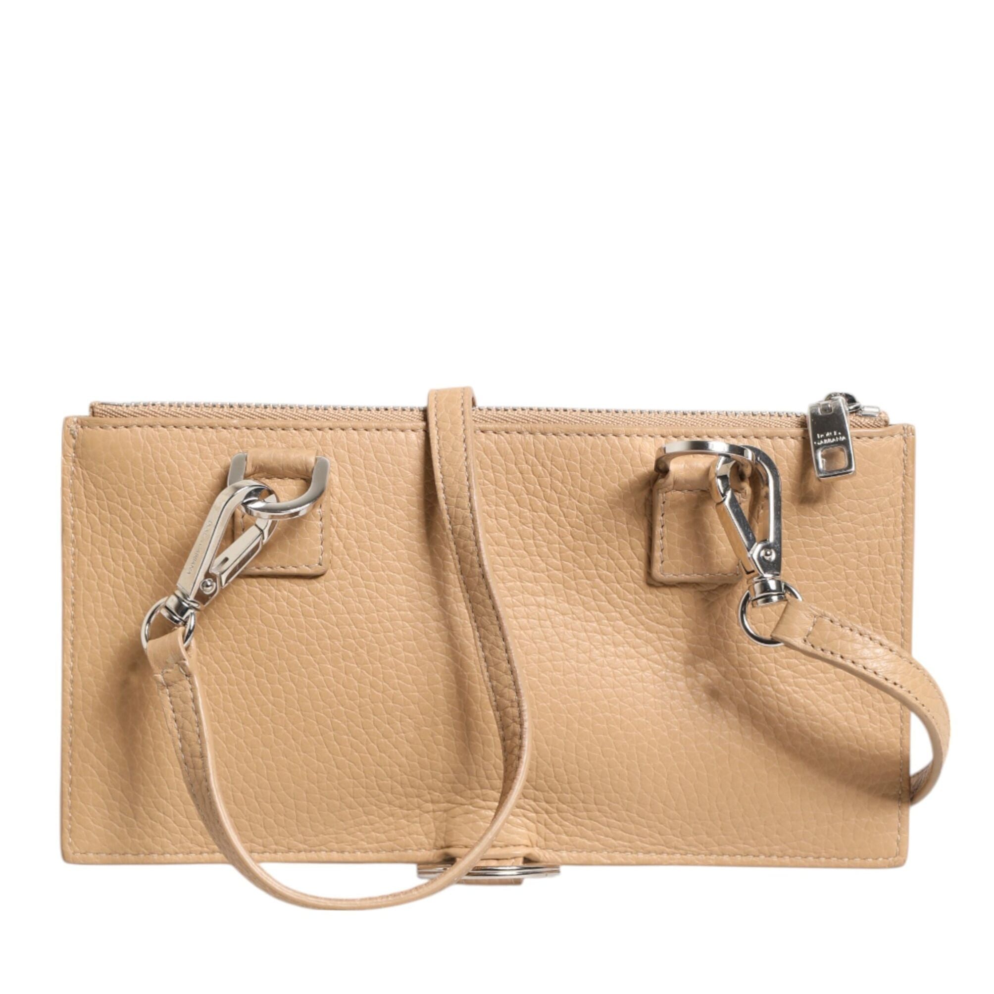 Dolce & Gabbana Beige Calfskin Leather Large Crossbody Card Holder Wallet