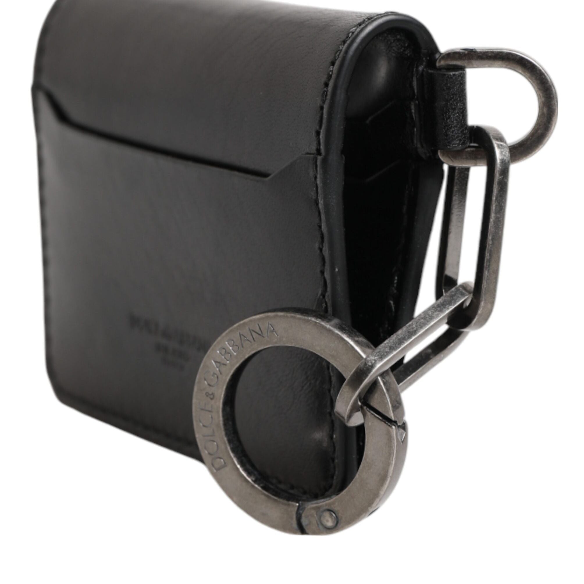 Dolce & Gabbana Wallet Black Leather Logo Embossed Key Chain Card Holder Wallet