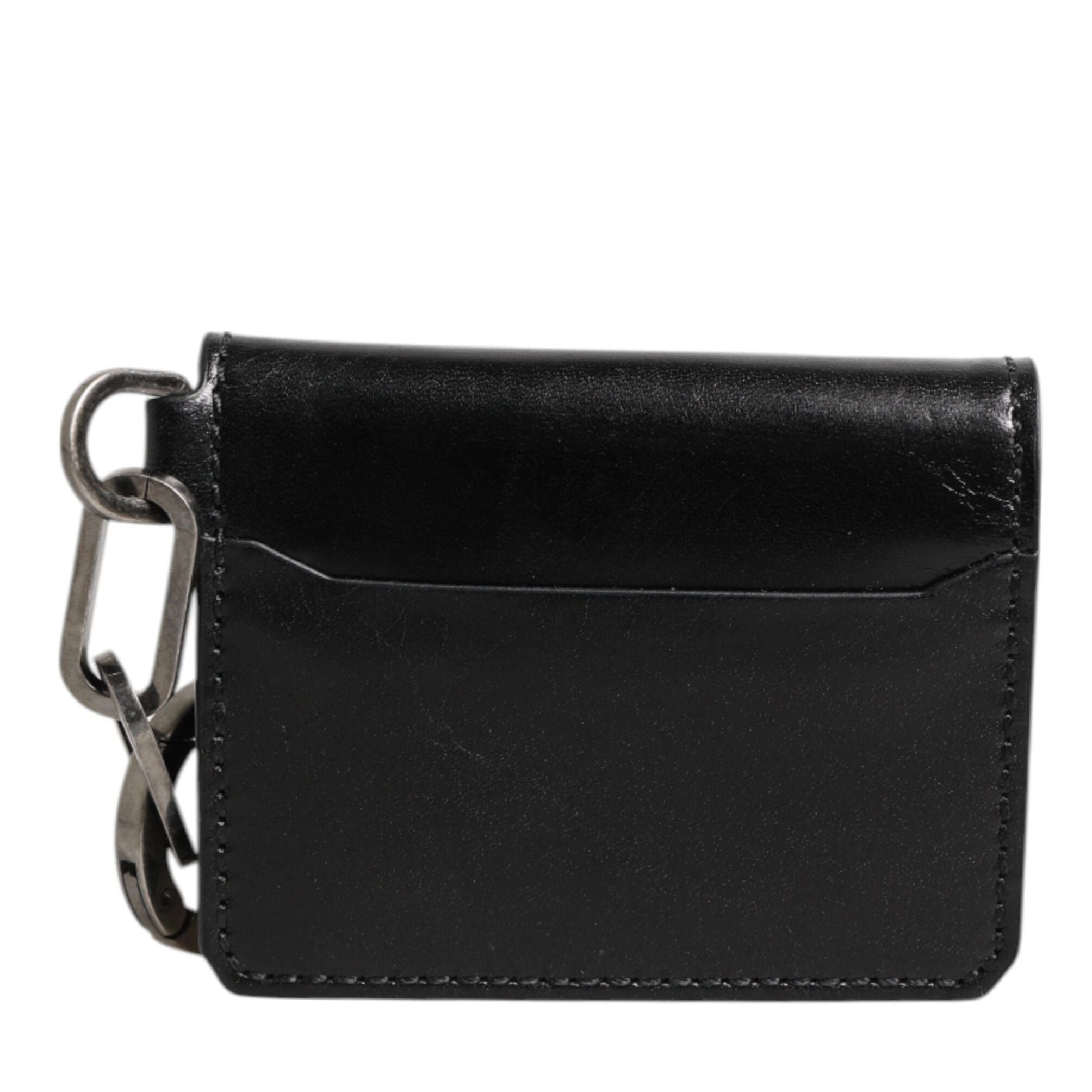Dolce & Gabbana Wallet Black Leather Logo Embossed Key Chain Card Holder Wallet