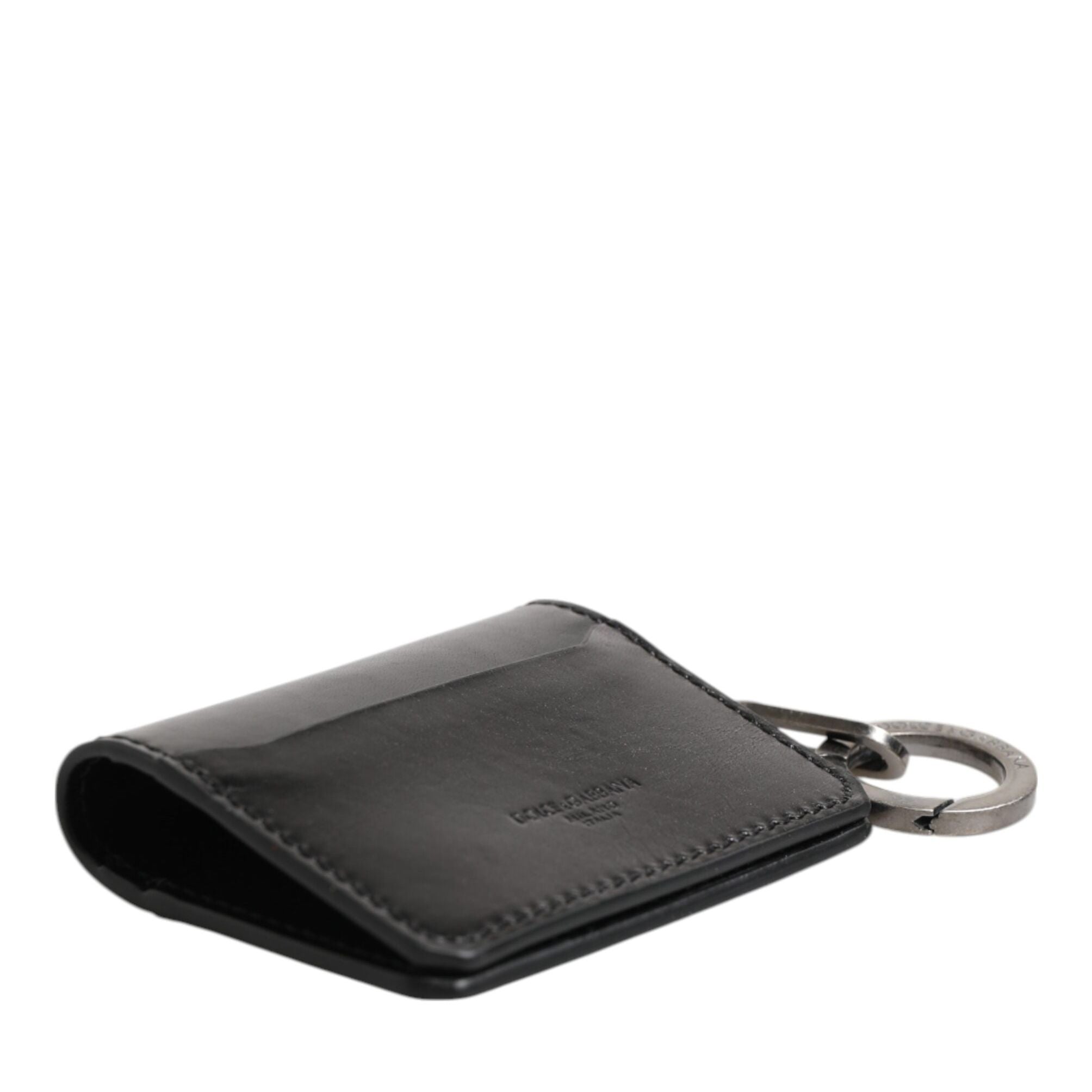 Dolce & Gabbana Wallet Black Leather Logo Embossed Key Chain Card Holder Wallet