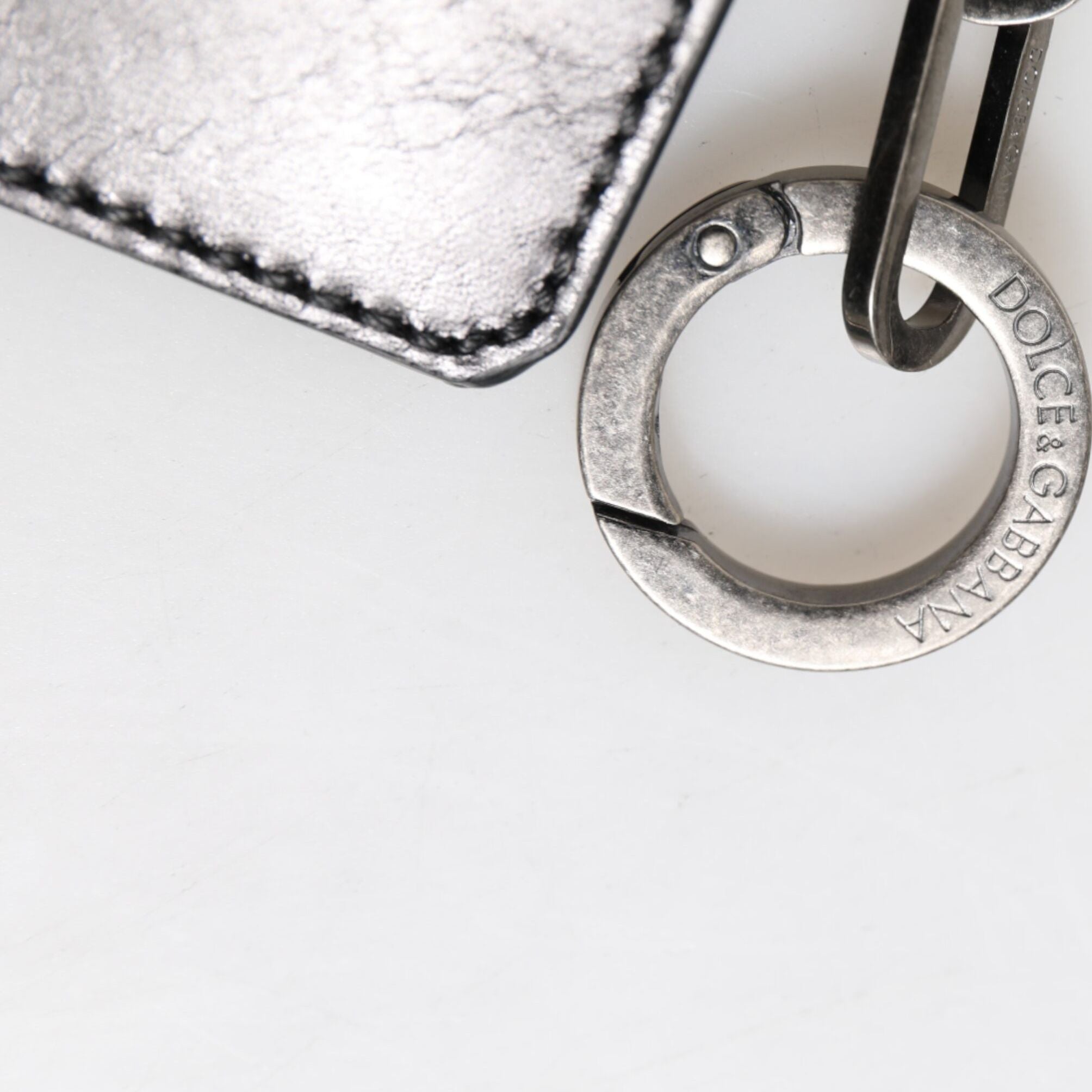 Dolce & Gabbana Wallet Black Leather Logo Embossed Key Chain Card Holder Wallet