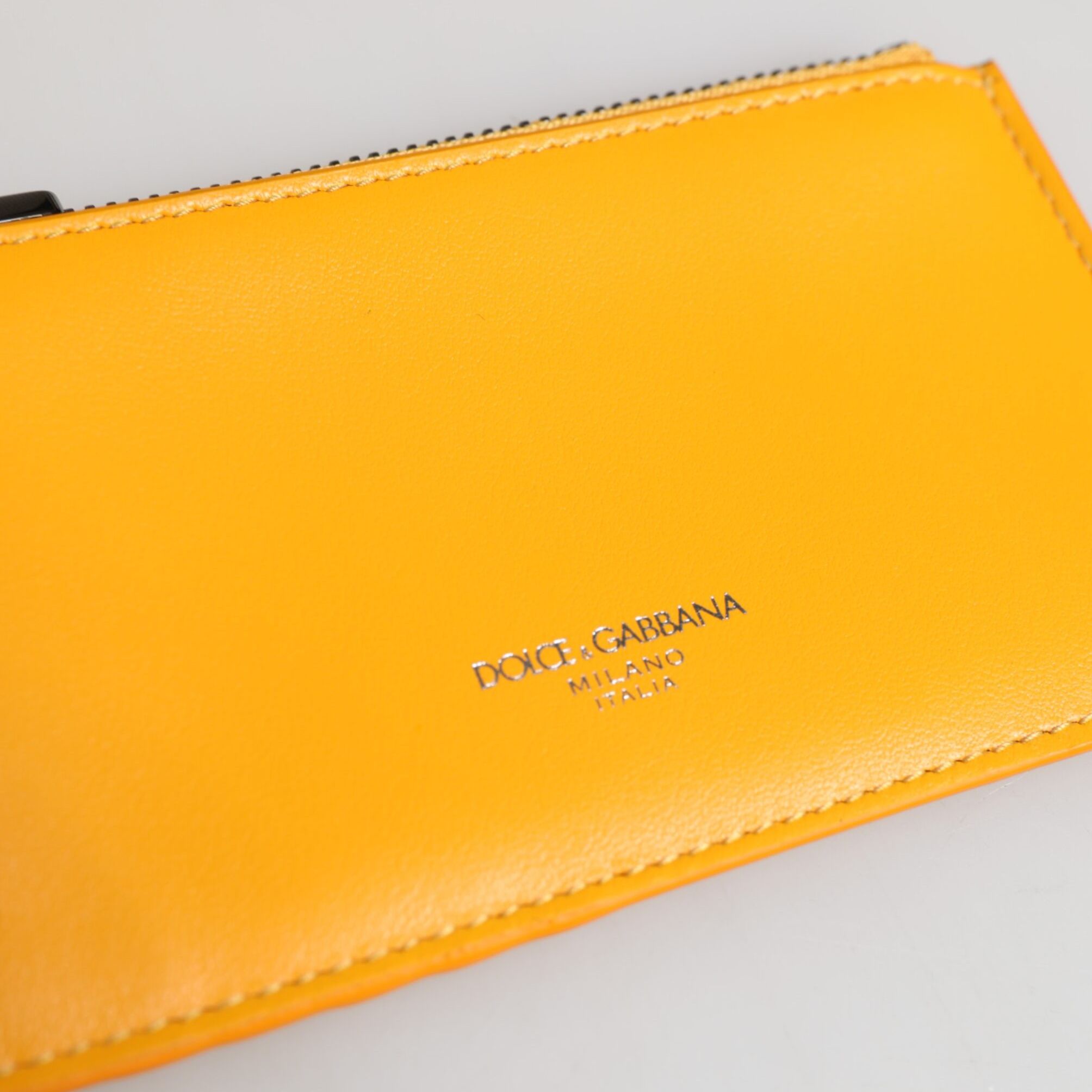 Dolce & Gabbana Yellow Orange Leather Credit Card Key Holder Clip On Wallet