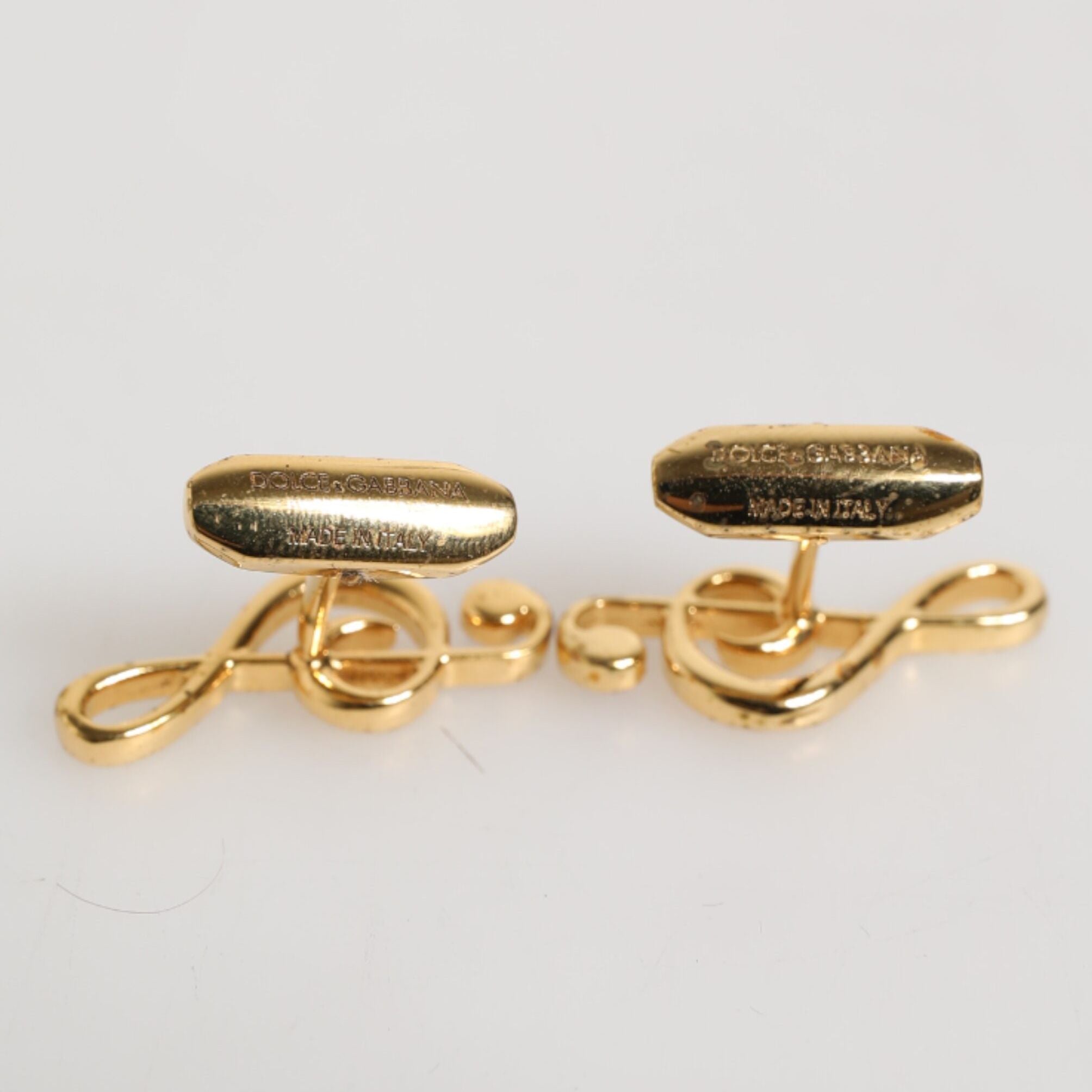 Dolce & Gabbana Gold Musical Note Metal Brass Pin Men Accessory Cufflinks