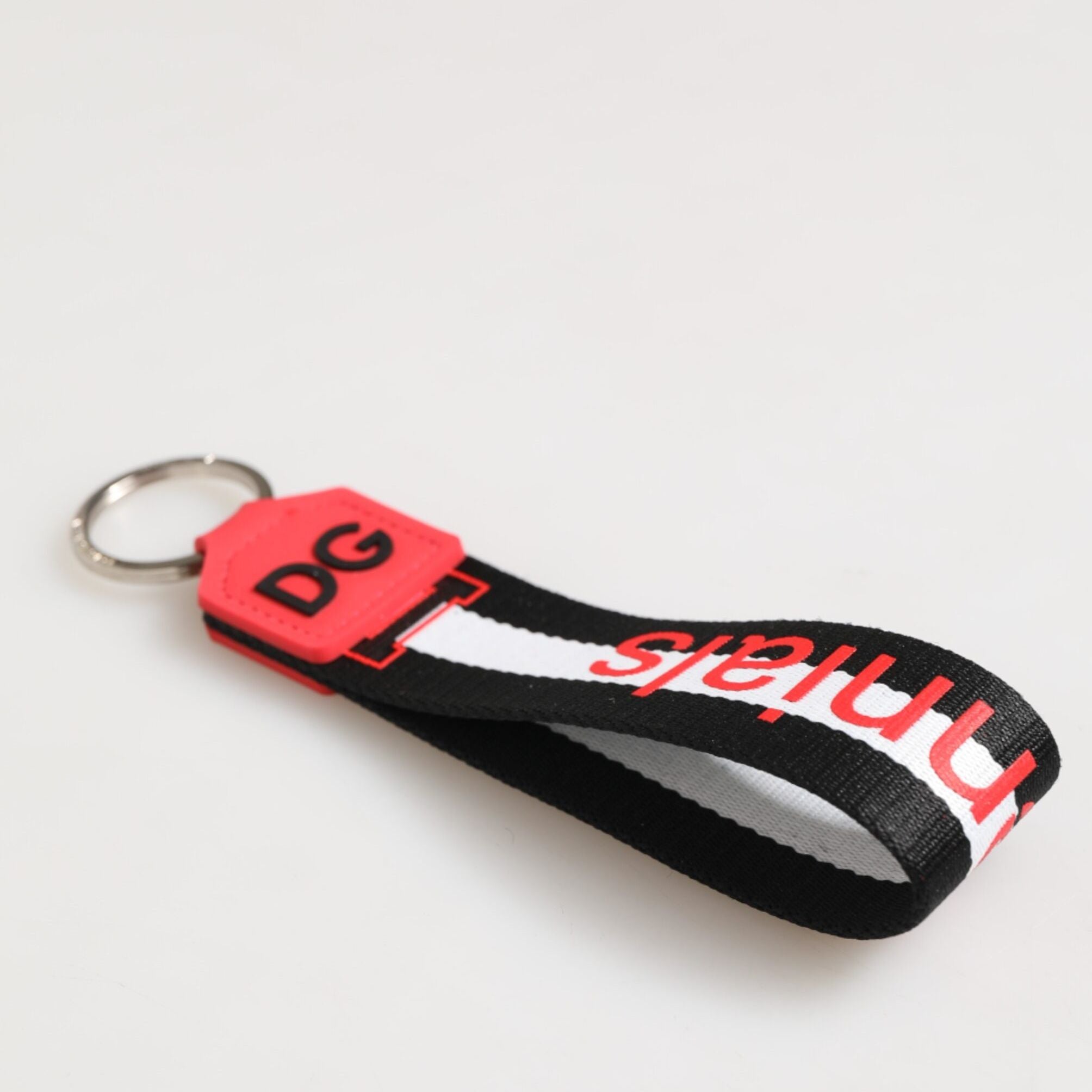Dolce & Gabbana Red White DG Logo Polyester Brass Holder Keychain Keyring