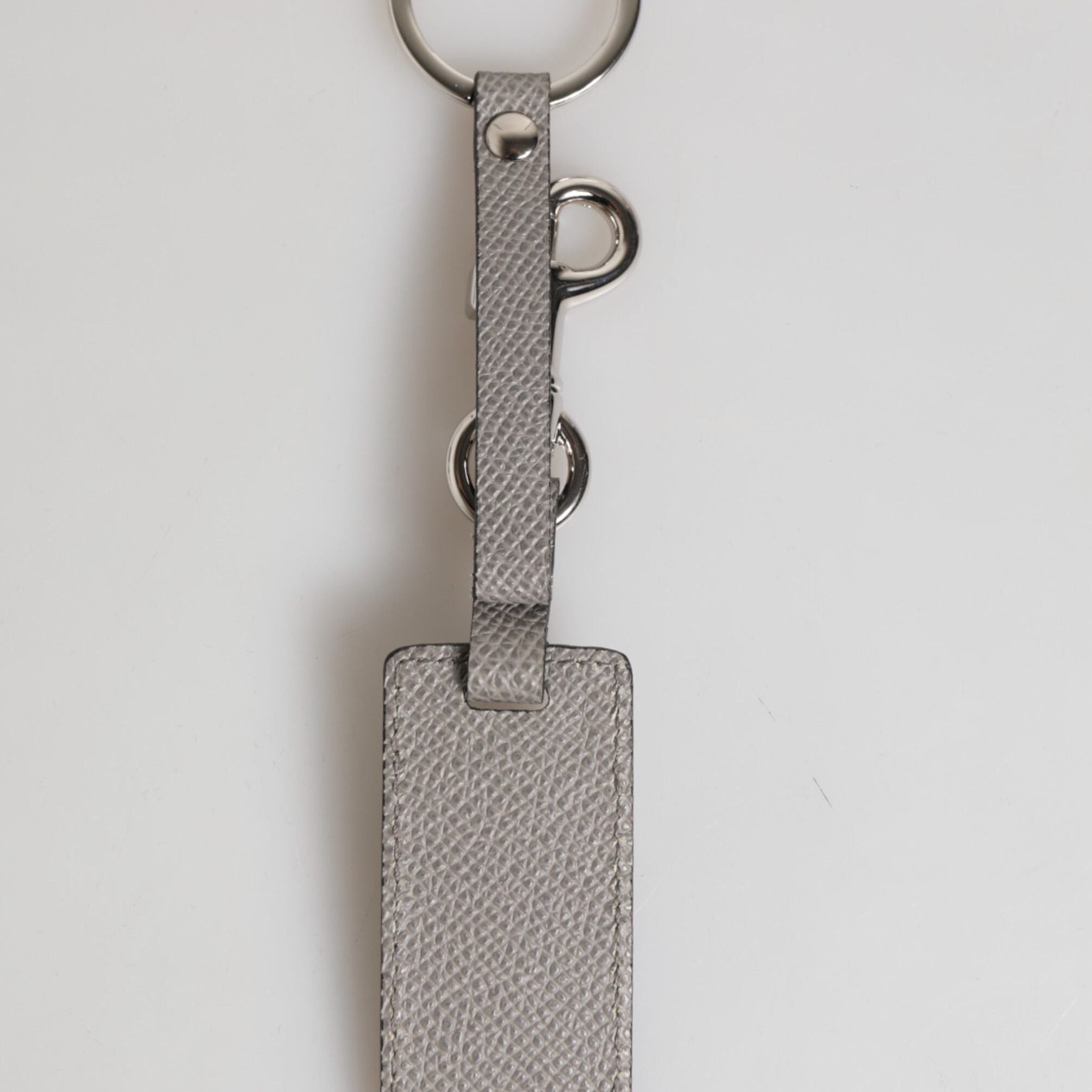 Dolce & Gabbana Gray Leather Logo Metal Ring Keychain Holder Men Keyring