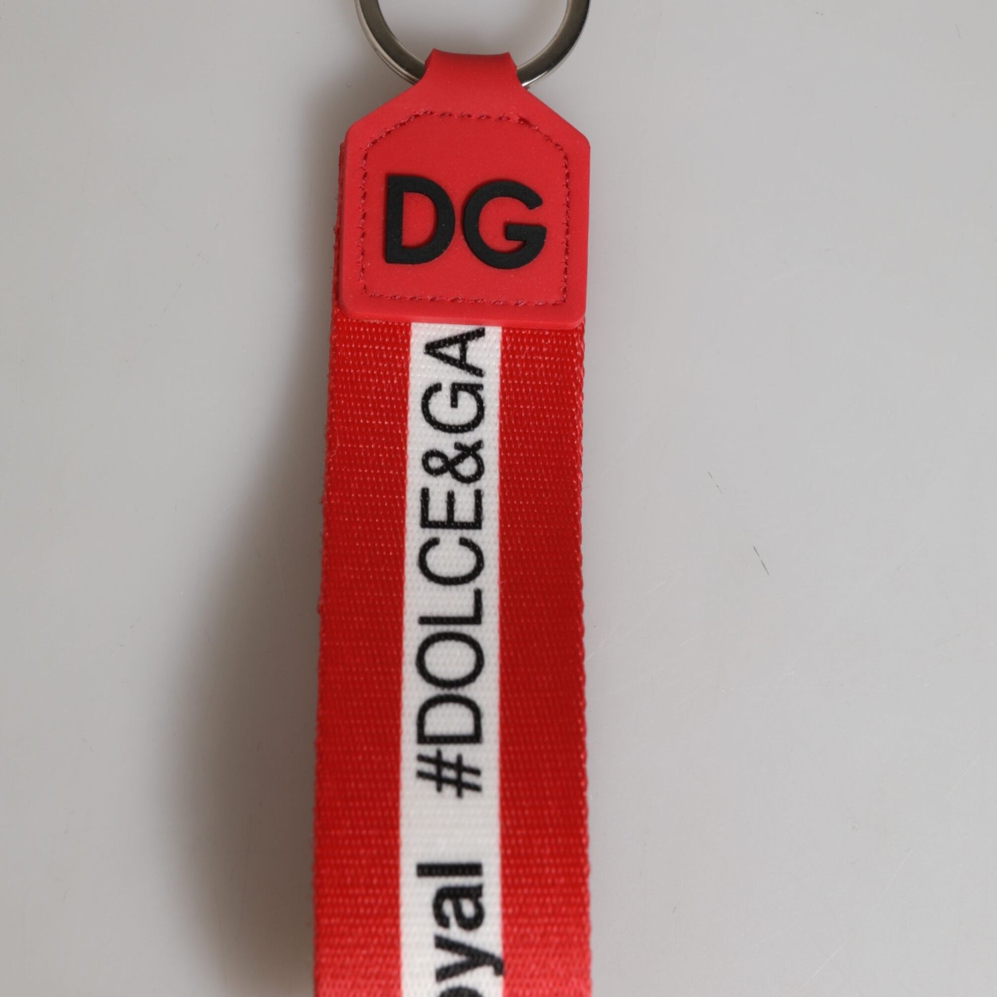 Dolce & Gabbana Red Logo Polyester Silver Brass Holder Keychain Keyring