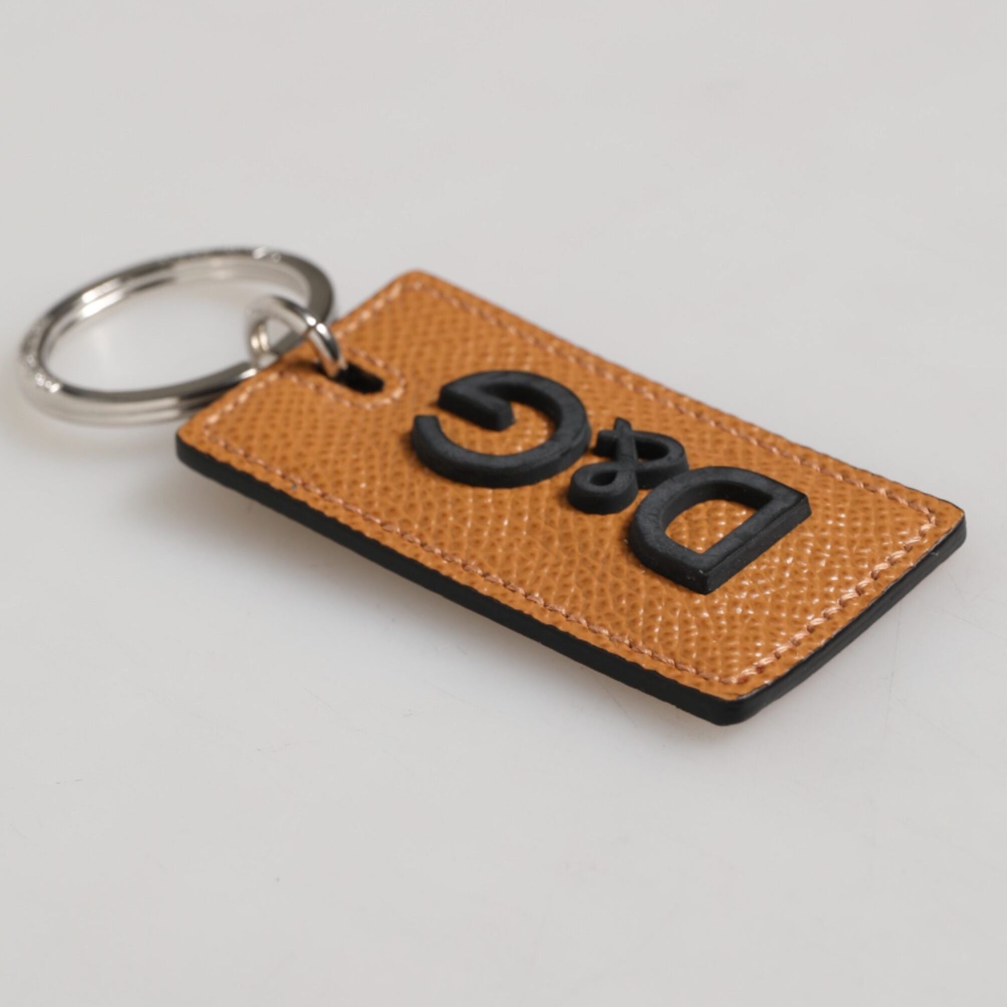 Dolce & Gabbana Brown Leather Logo Metal Ring Keychain Holder Men Keyring