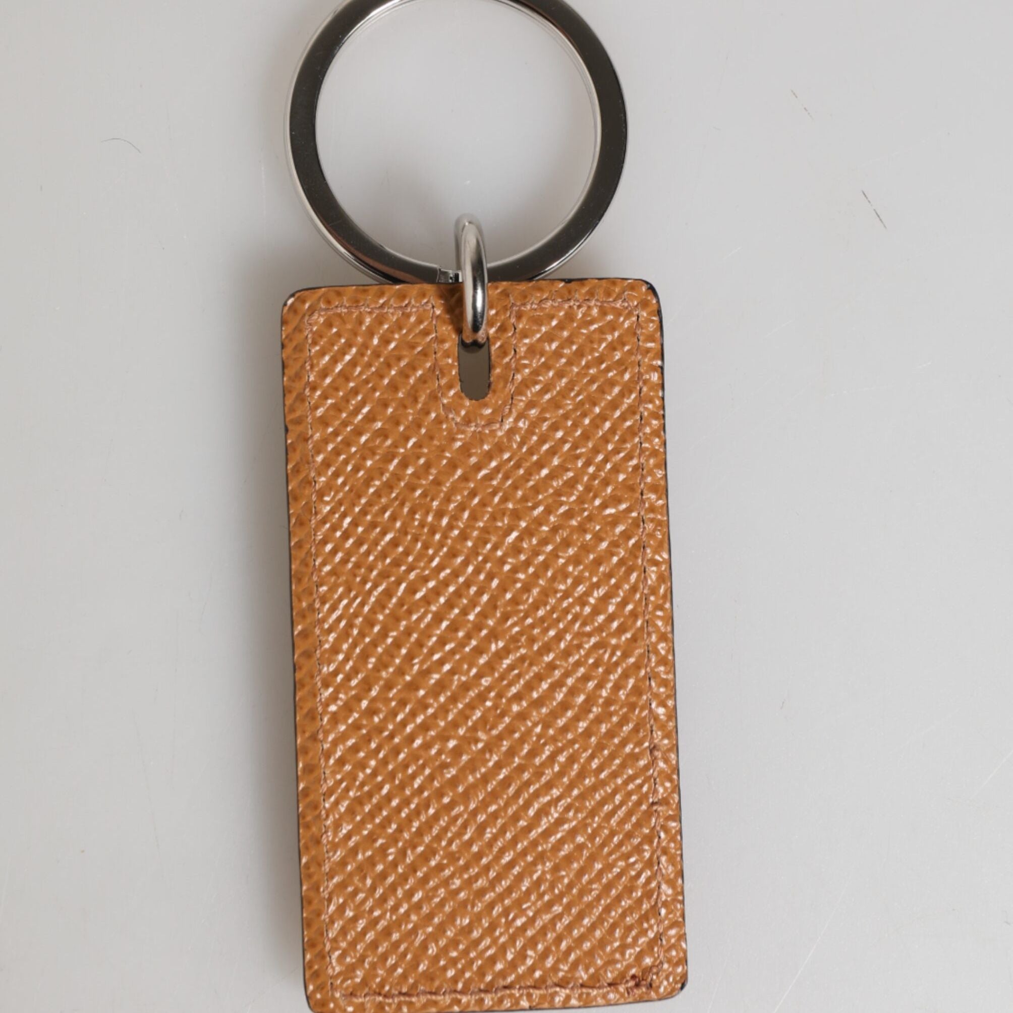 Dolce & Gabbana Brown Leather Logo Metal Ring Keychain Holder Men Keyring
