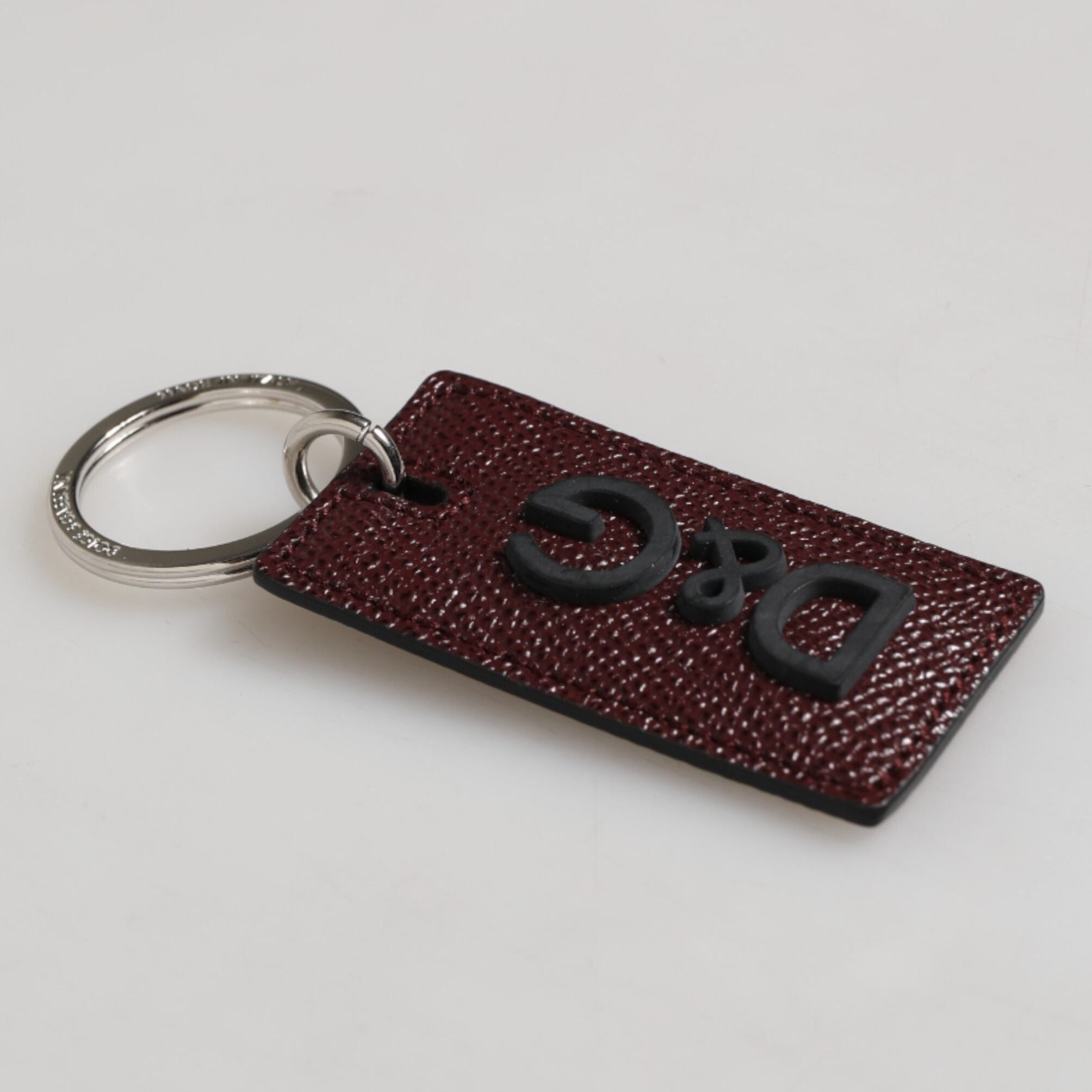 Dolce & Gabbana Bordeaux Leather Logo Metal Ring Men Keychain Keyring