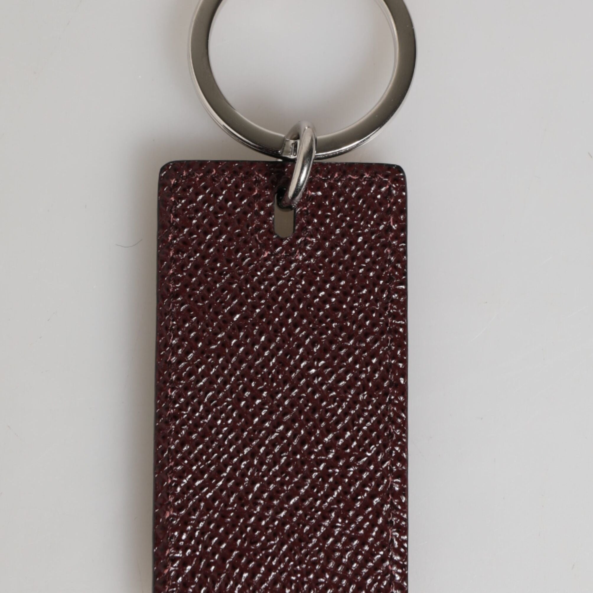 Dolce & Gabbana Bordeaux Leather Logo Metal Ring Men Keychain Keyring