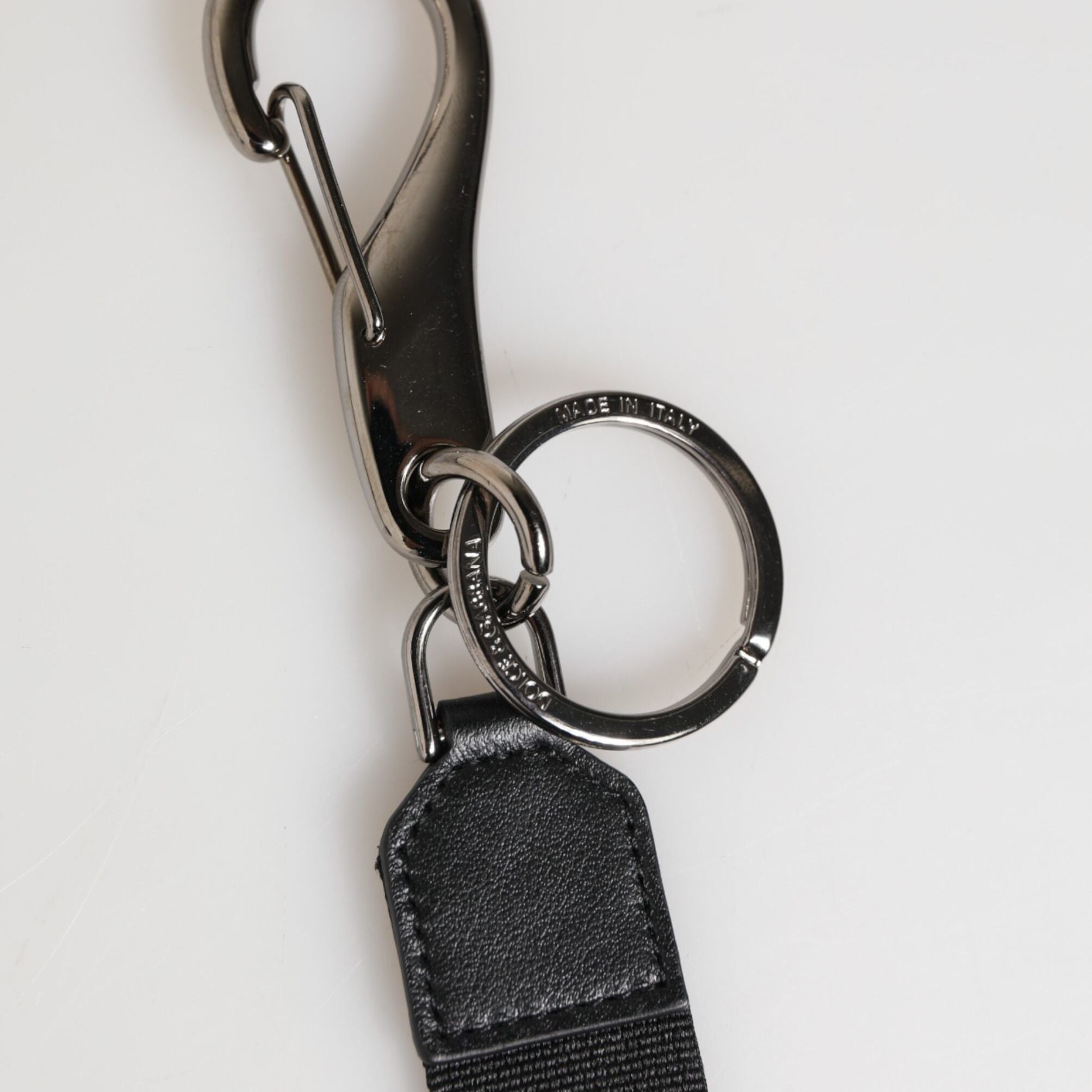 Dolce & Gabbana Black White Polyester DG Logo Silver Men Keychain Keyring