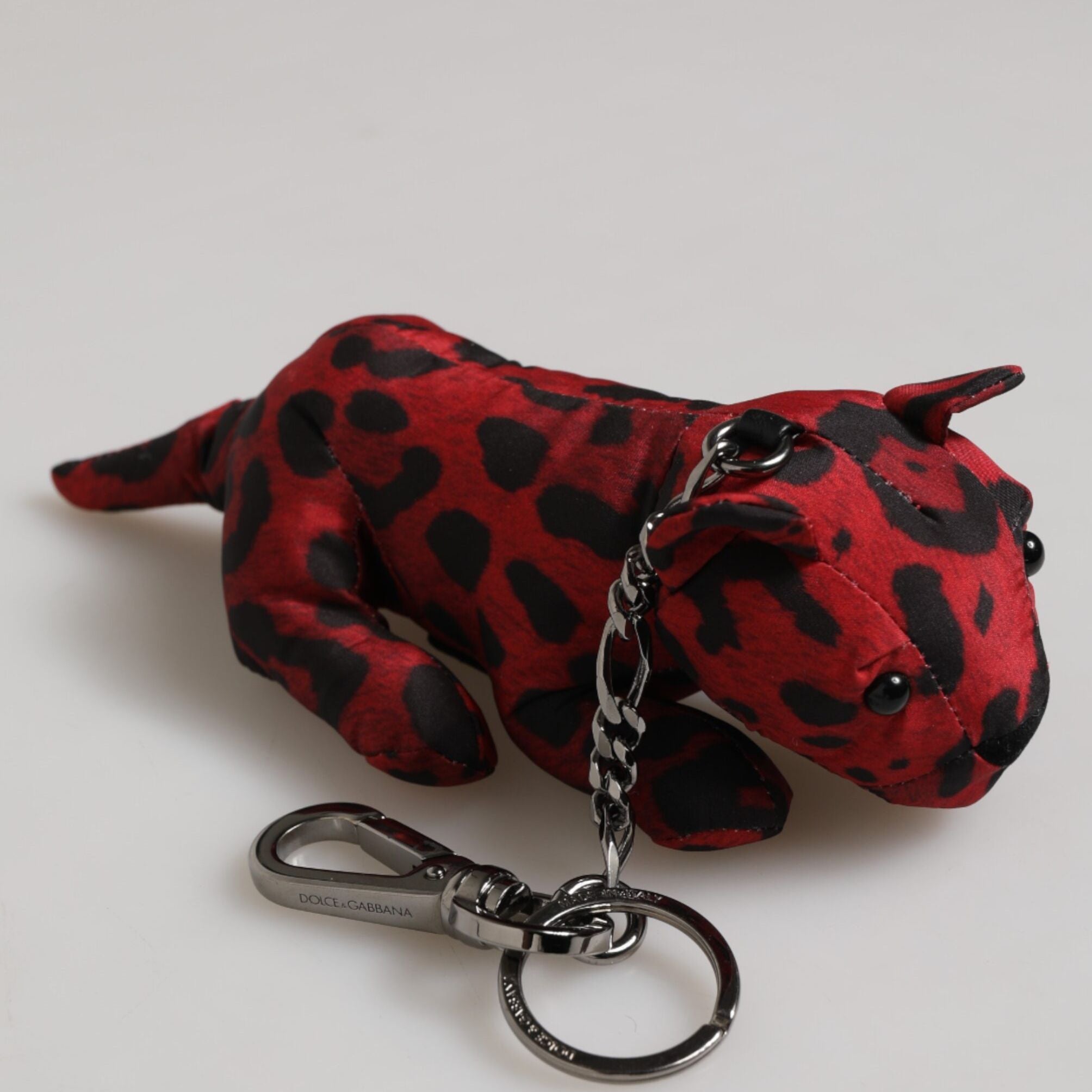 Dolce & Gabbana Red Black Polyester Animal Silhouette Keychain Keyring