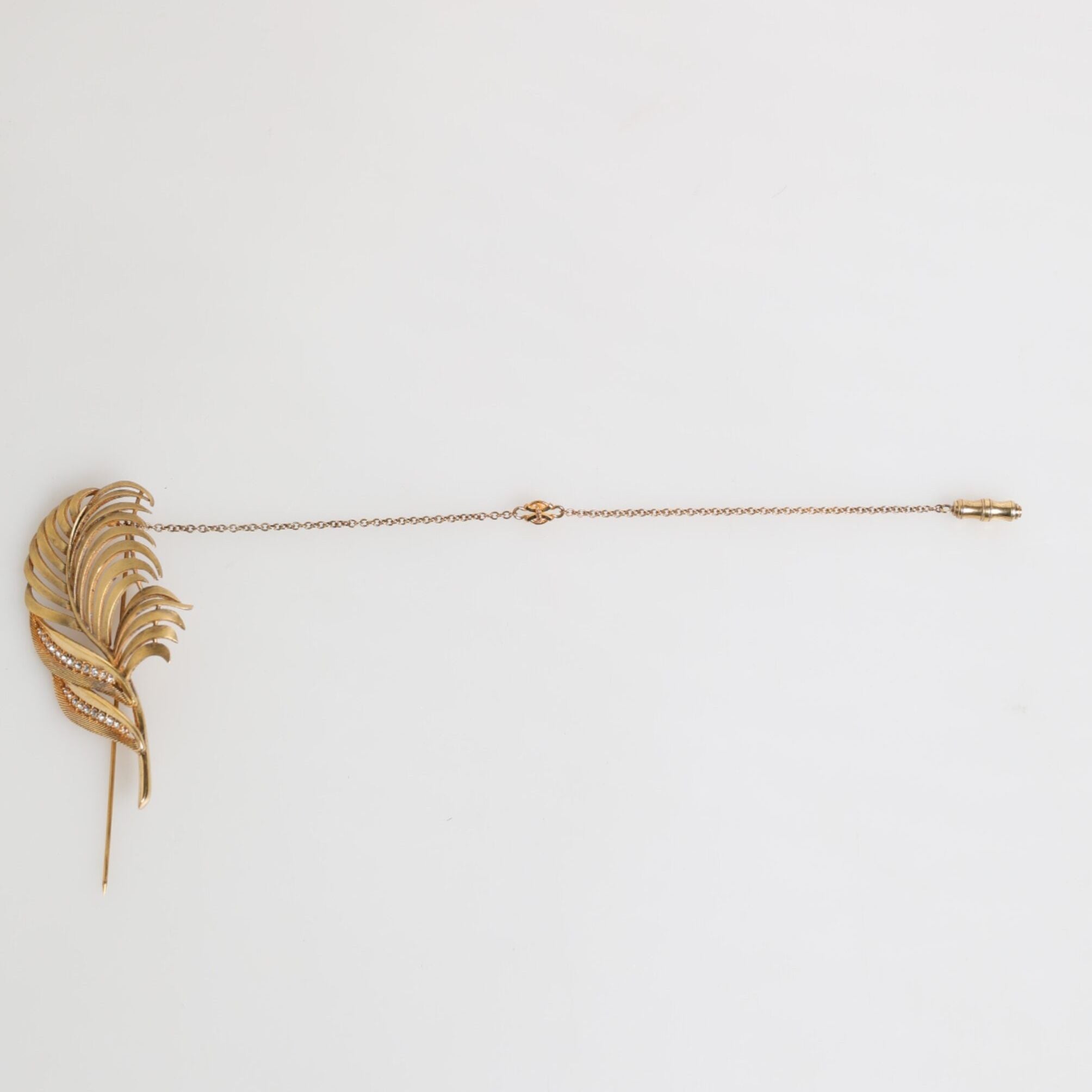 Dolce & Gabbana Gold Tone Leaf 925 Sterling Silver Crystal Chain Brooch