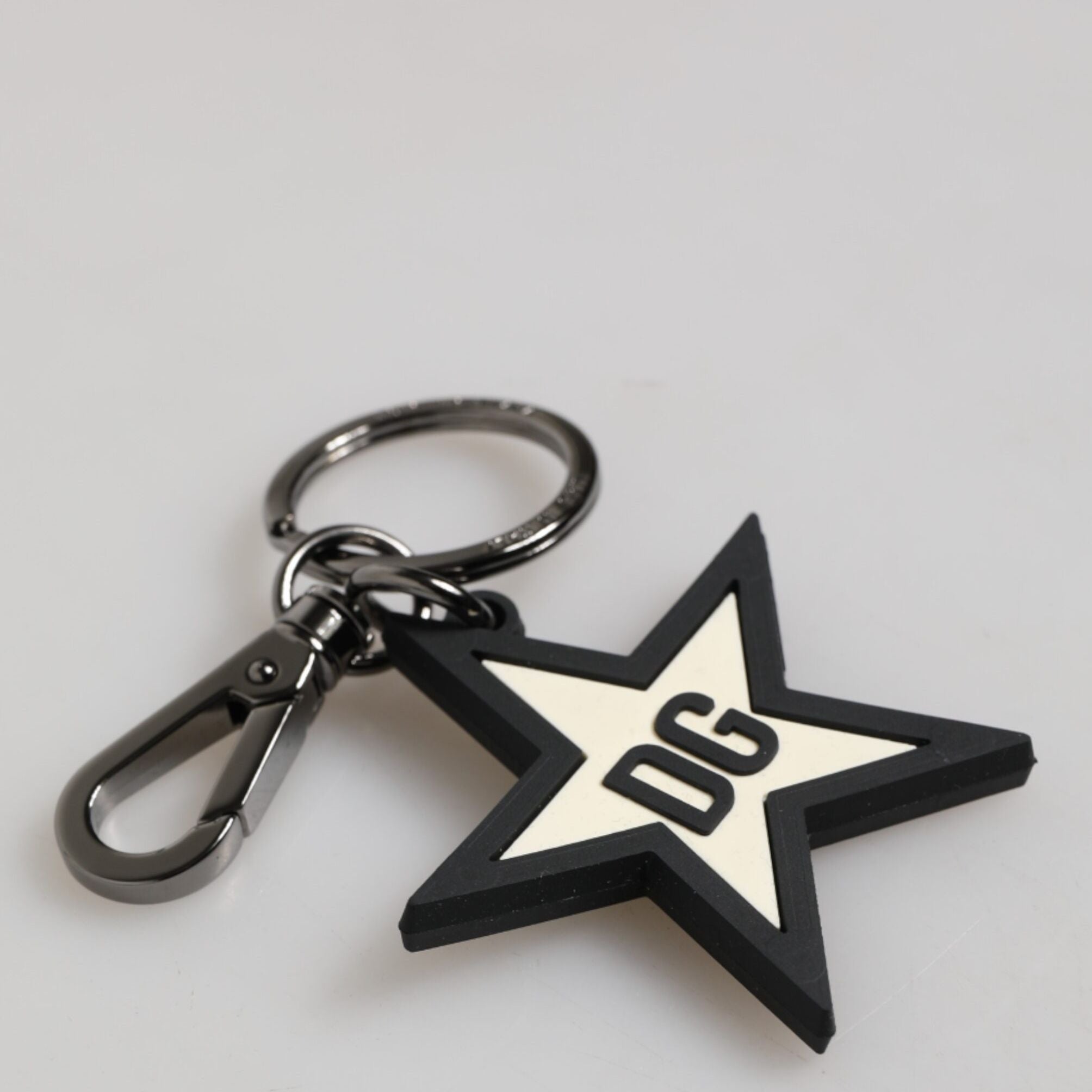 Dolce & Gabbana White Black DG Logo Star Rubber Men's Keychain Keyring