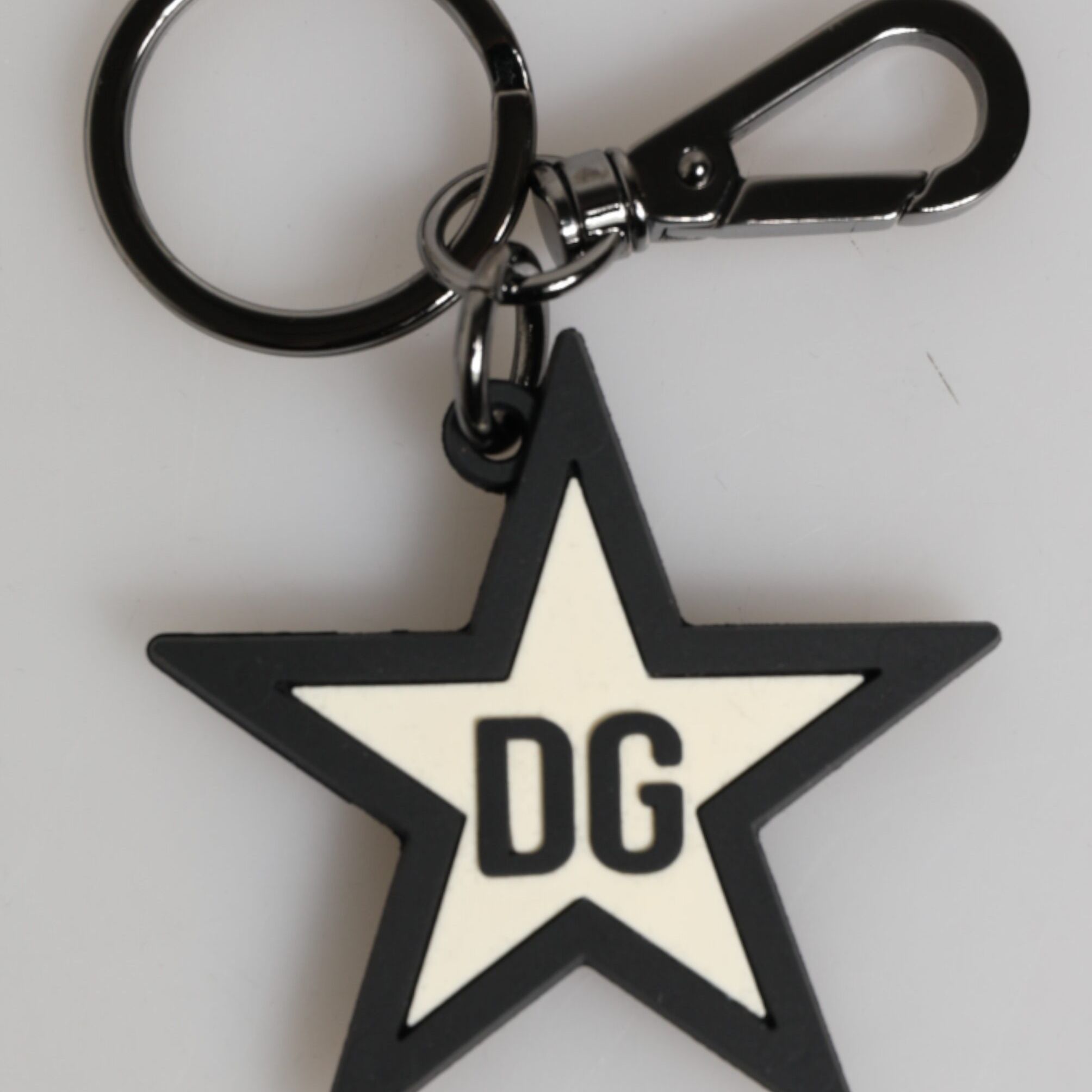 Dolce & Gabbana White Black DG Logo Star Rubber Men's Keychain Keyring