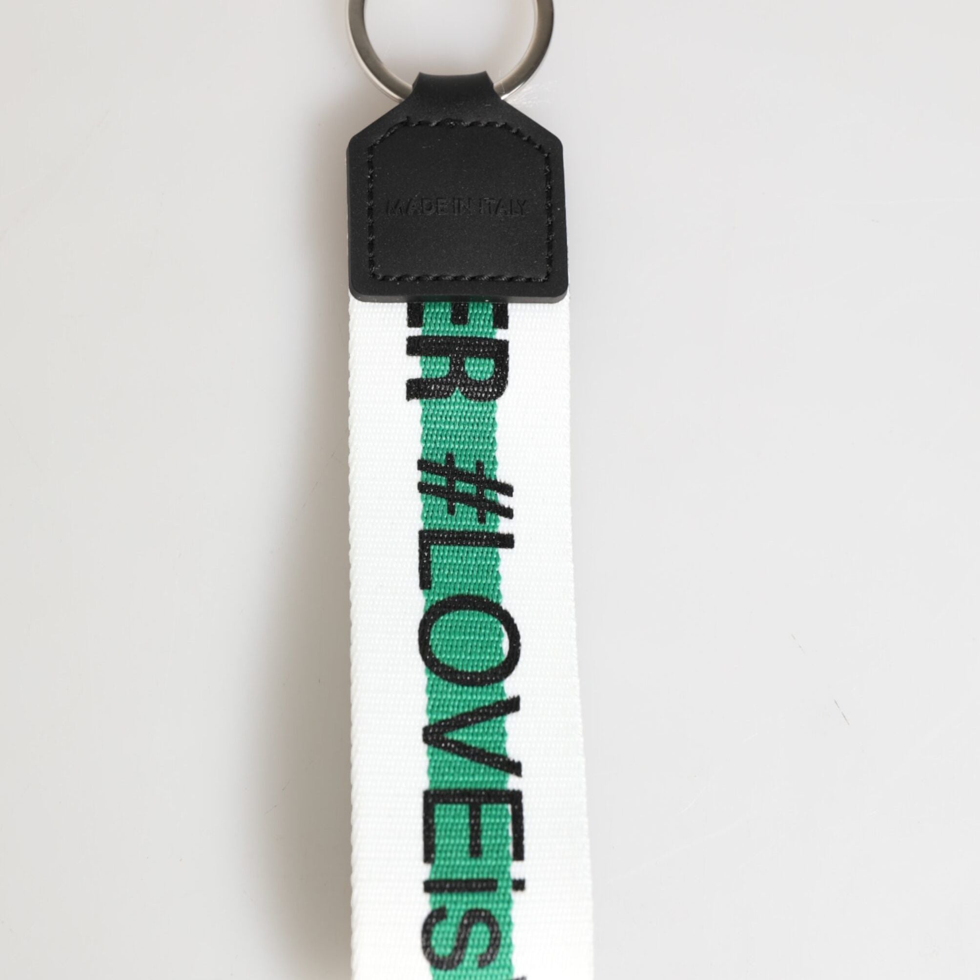 Dolce & Gabbana Green Logo Polyester Silver Brass Holder Keychain Keyring