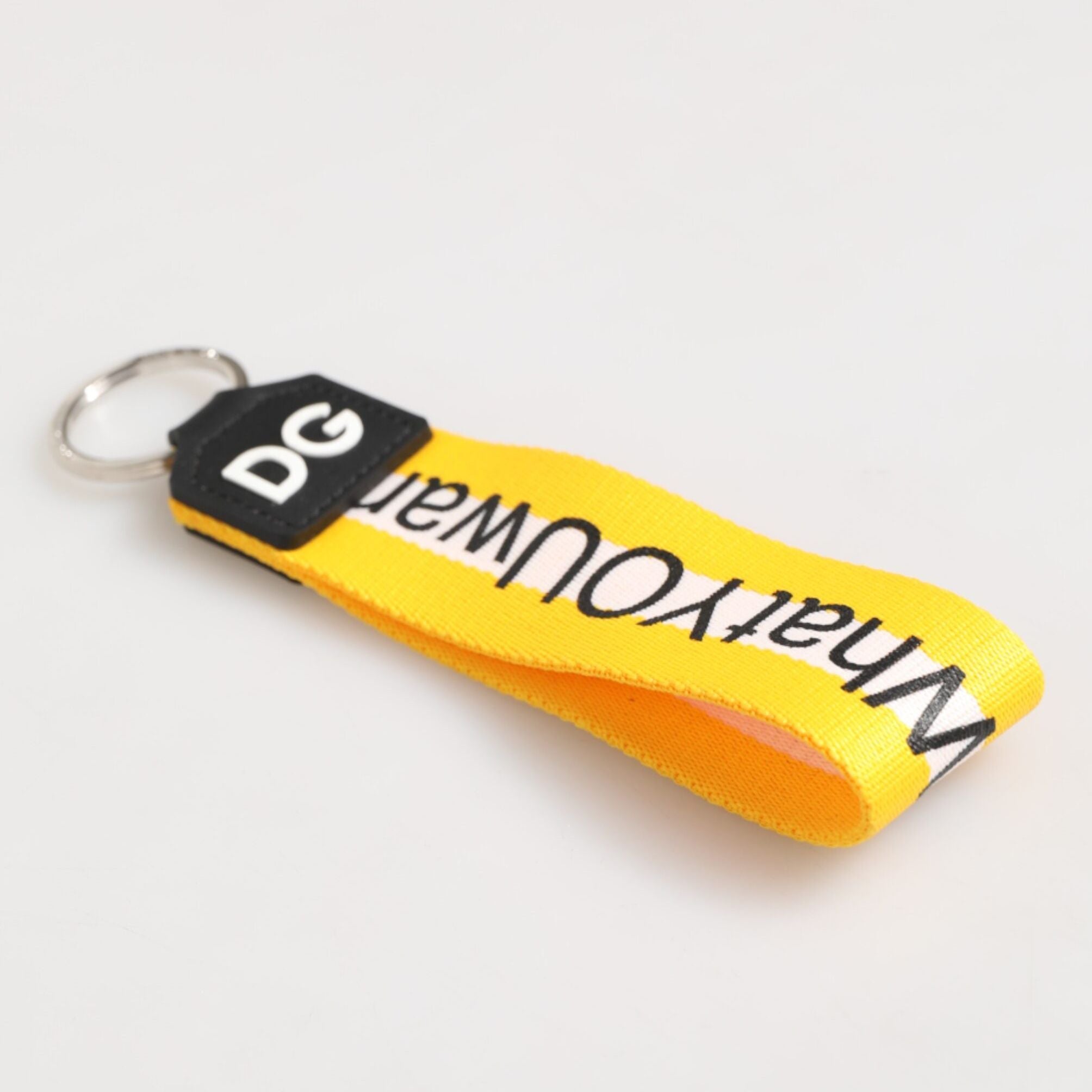 Dolce & Gabbana Yellow Logo Polyester Silver Brass Holder Keychain Keyring