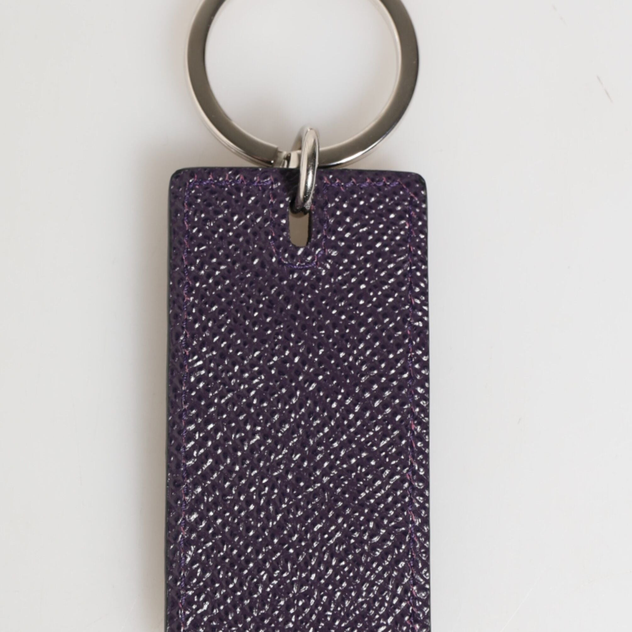 Dolce & Gabbana Violet Leather Logo Metal Ring Men Keychain Keyring
