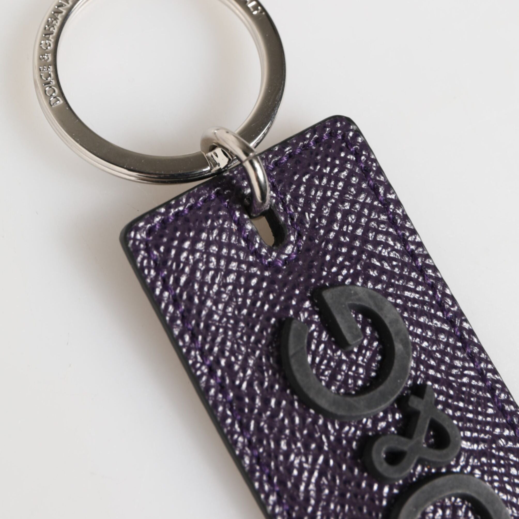 Dolce & Gabbana Violet Leather Logo Metal Ring Men Keychain Keyring