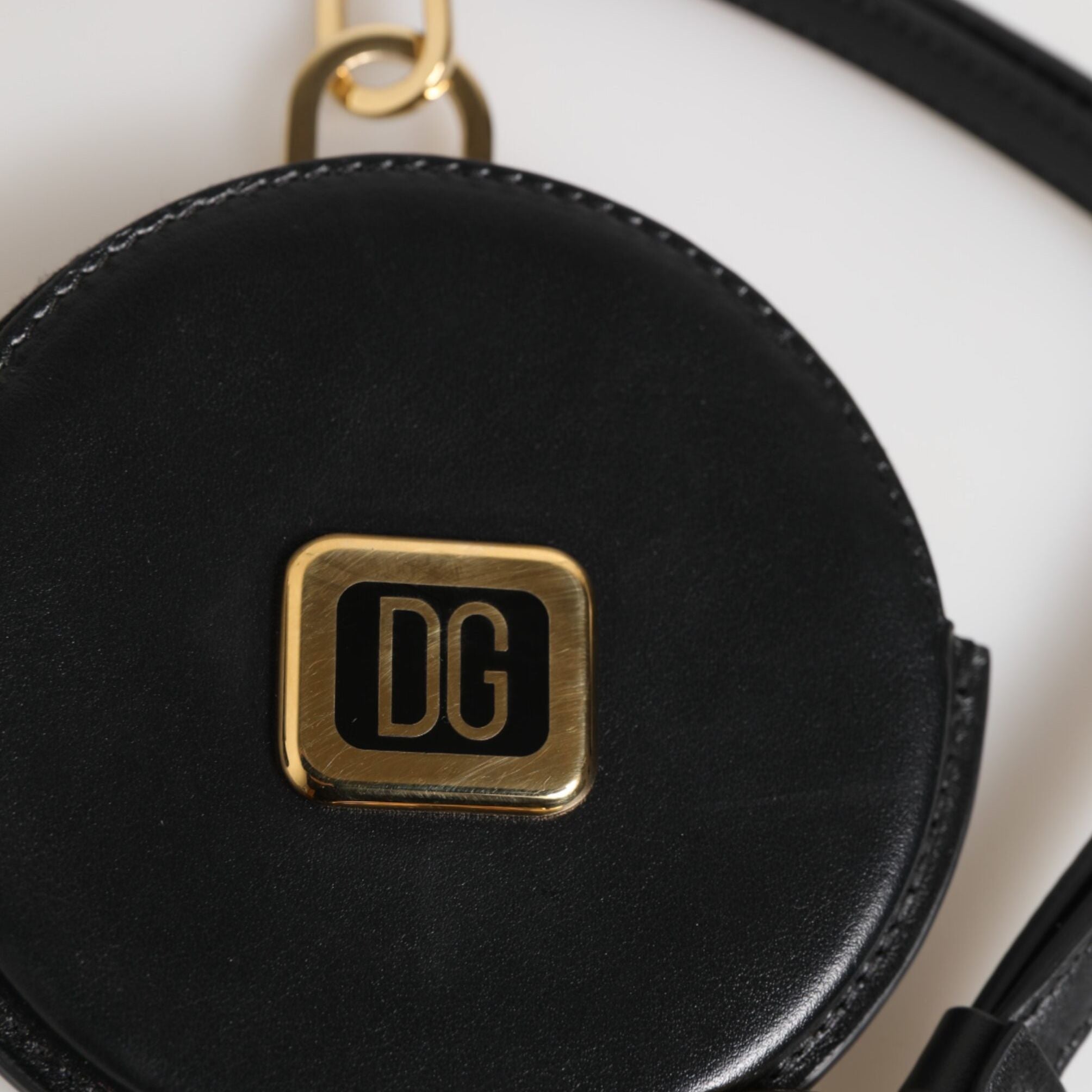 Dolce & Gabbana Black Round Leather DG Logo Coin Purse Lanyard Wallet