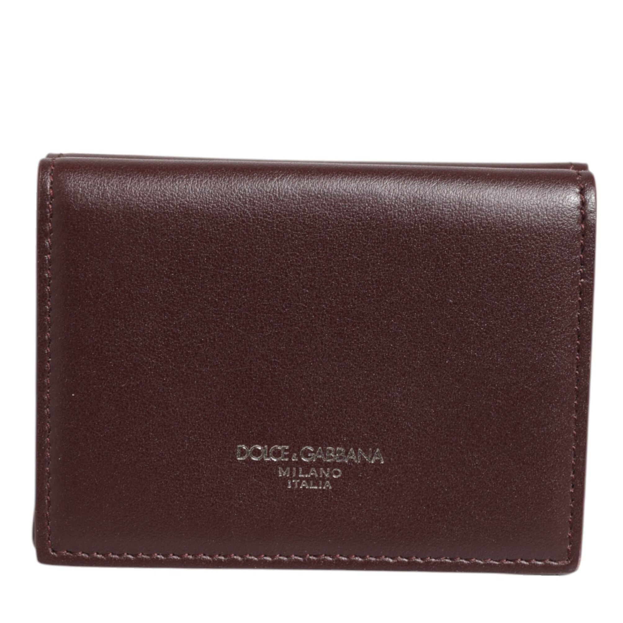Dolce & Gabbana Leather Embossed Logo Trifold Men Card Holder Dark Brown