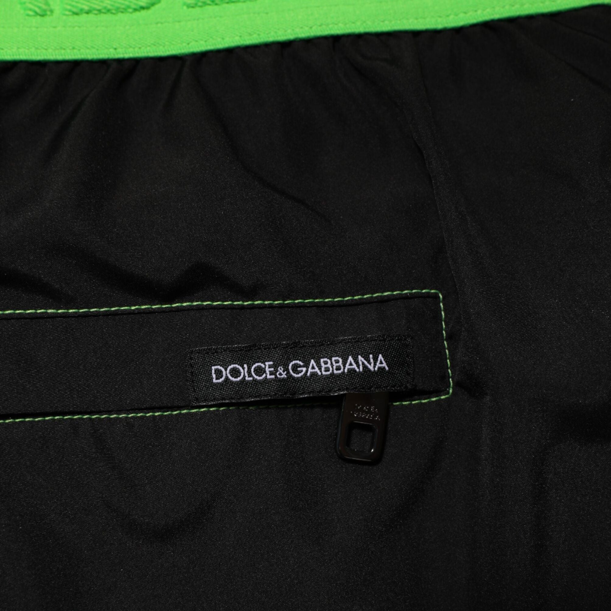 Dolce & Gabbana Black Green Logo Waistband Beachwear Short Swimwear